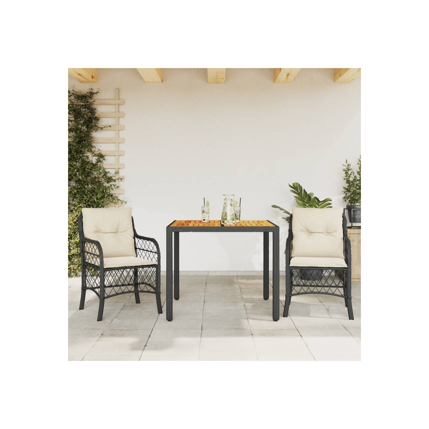 vidaXL 3 Piece Bistro Set with Cushions Black Poly Rattan