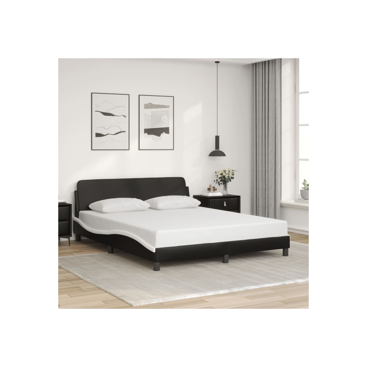 vidaXL Bed Frame "Dover" Black and White 152x203 cm Faux Leather