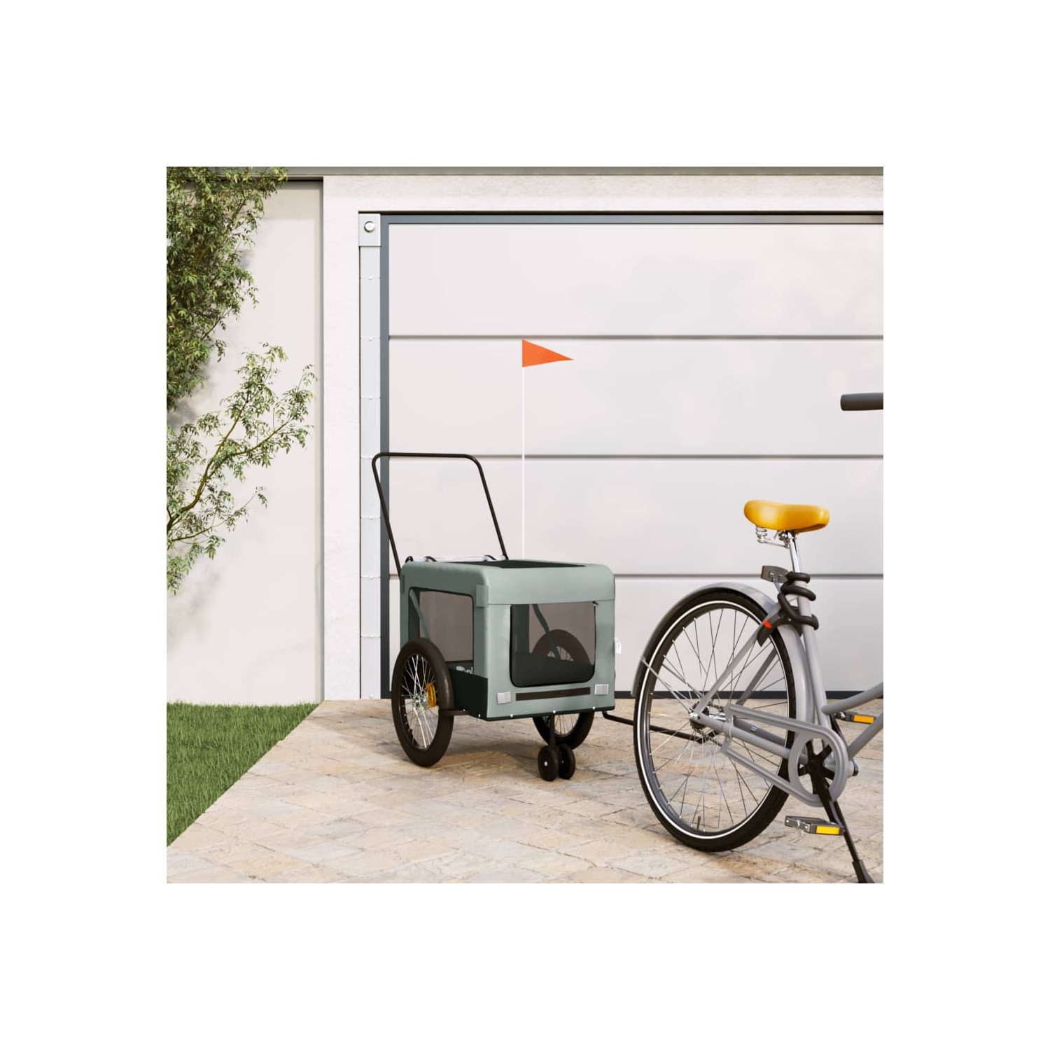 vidaXL Pet Bike Trailer Grey and Black Oxford Fabric and Iron
