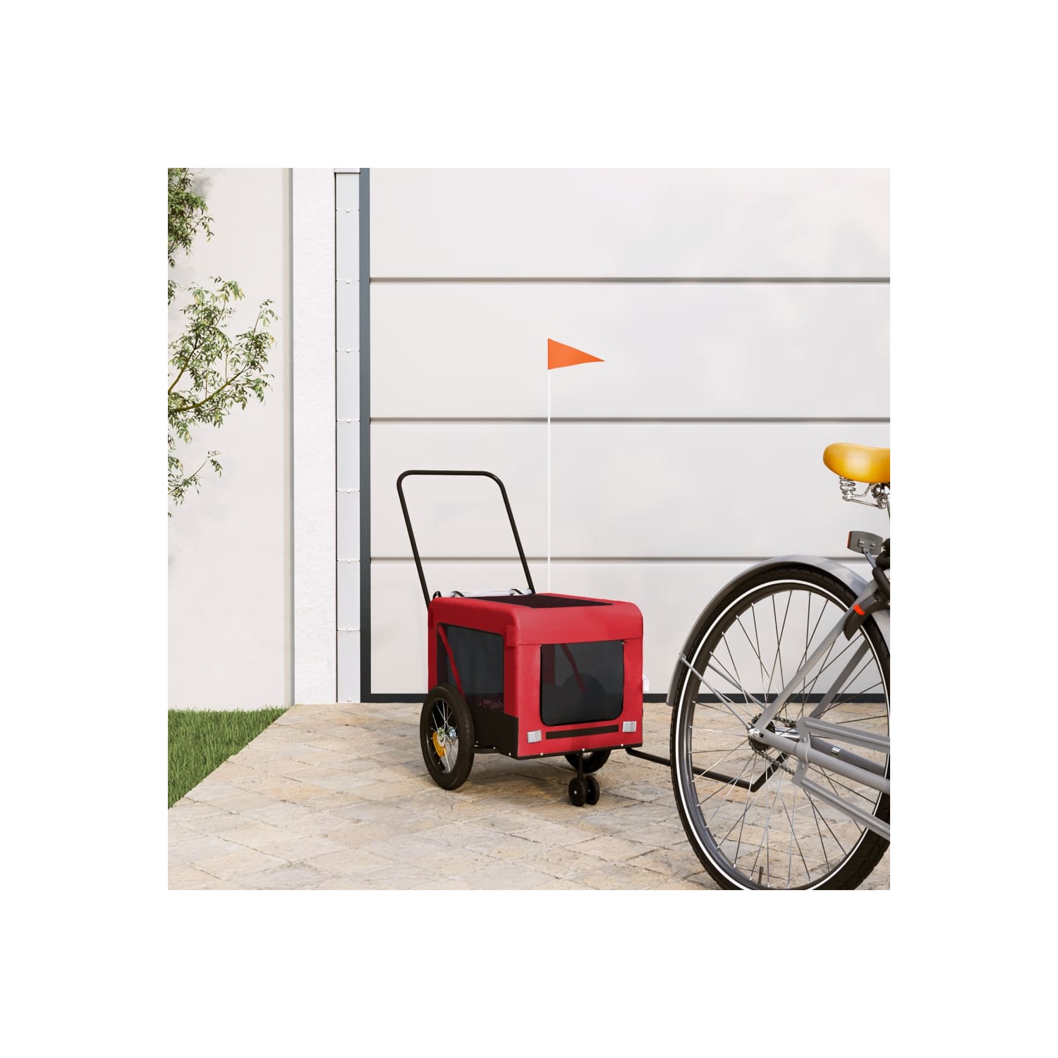 vidaXL Pet Bike Trailer Red and Black Oxford Fabric and Iron