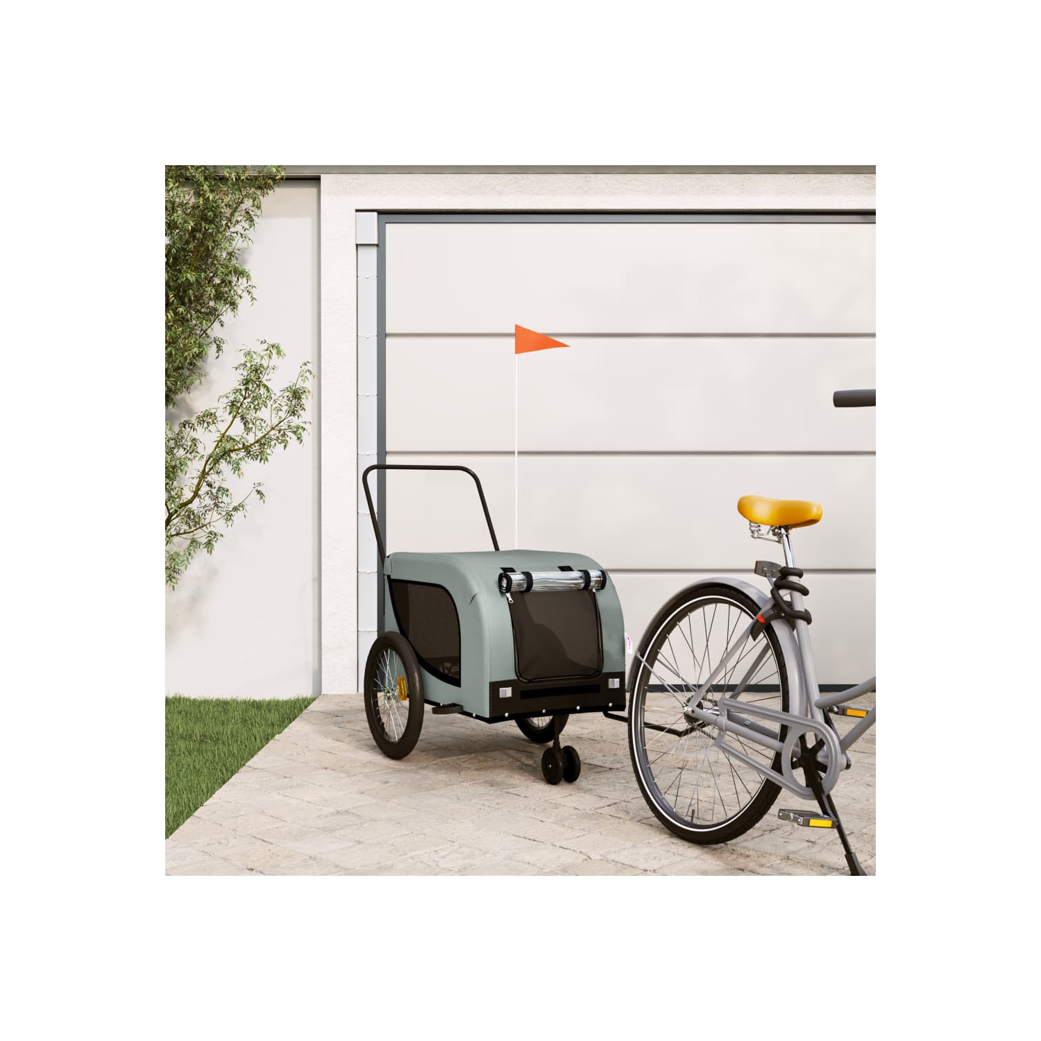 vidaXL Pet Bike Trailer Grey and Black Oxford Fabric and Iron
