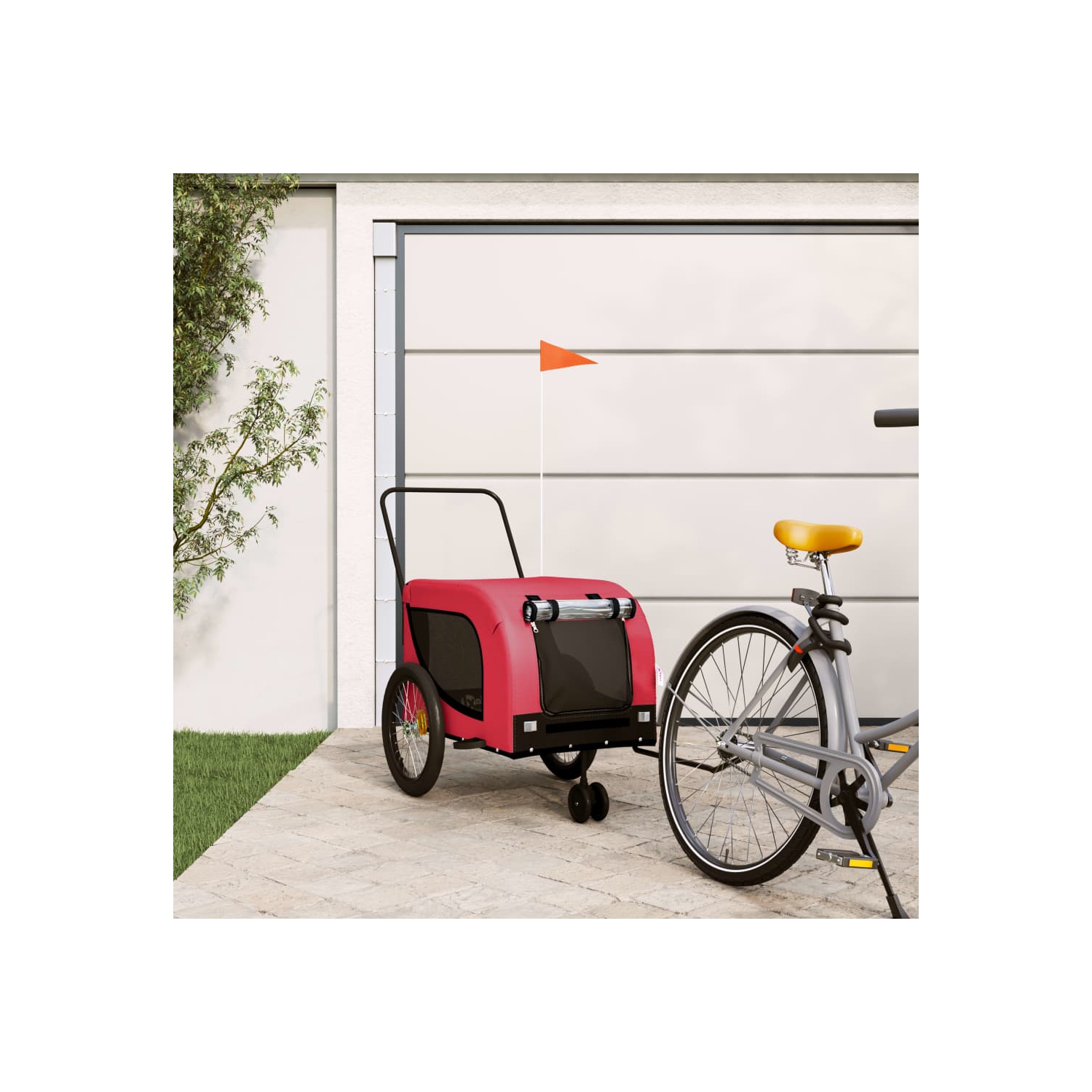 vidaXL Pet Bike Trailer Red and Black Oxford Fabric and Iron