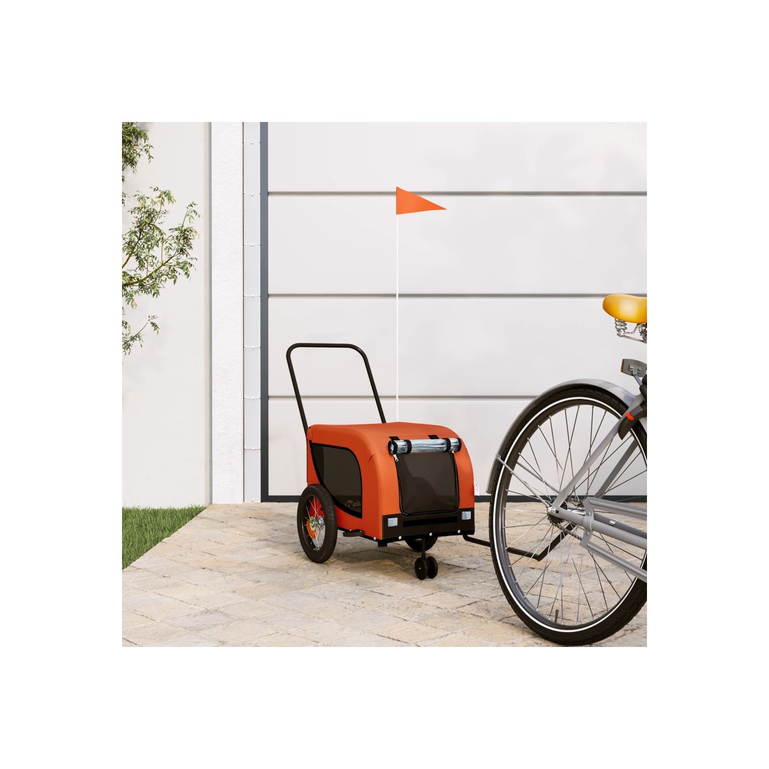 Remorque de vélo pour animal de compagnie en tissu et fer noir Oxford de vidaXL, orange et noir