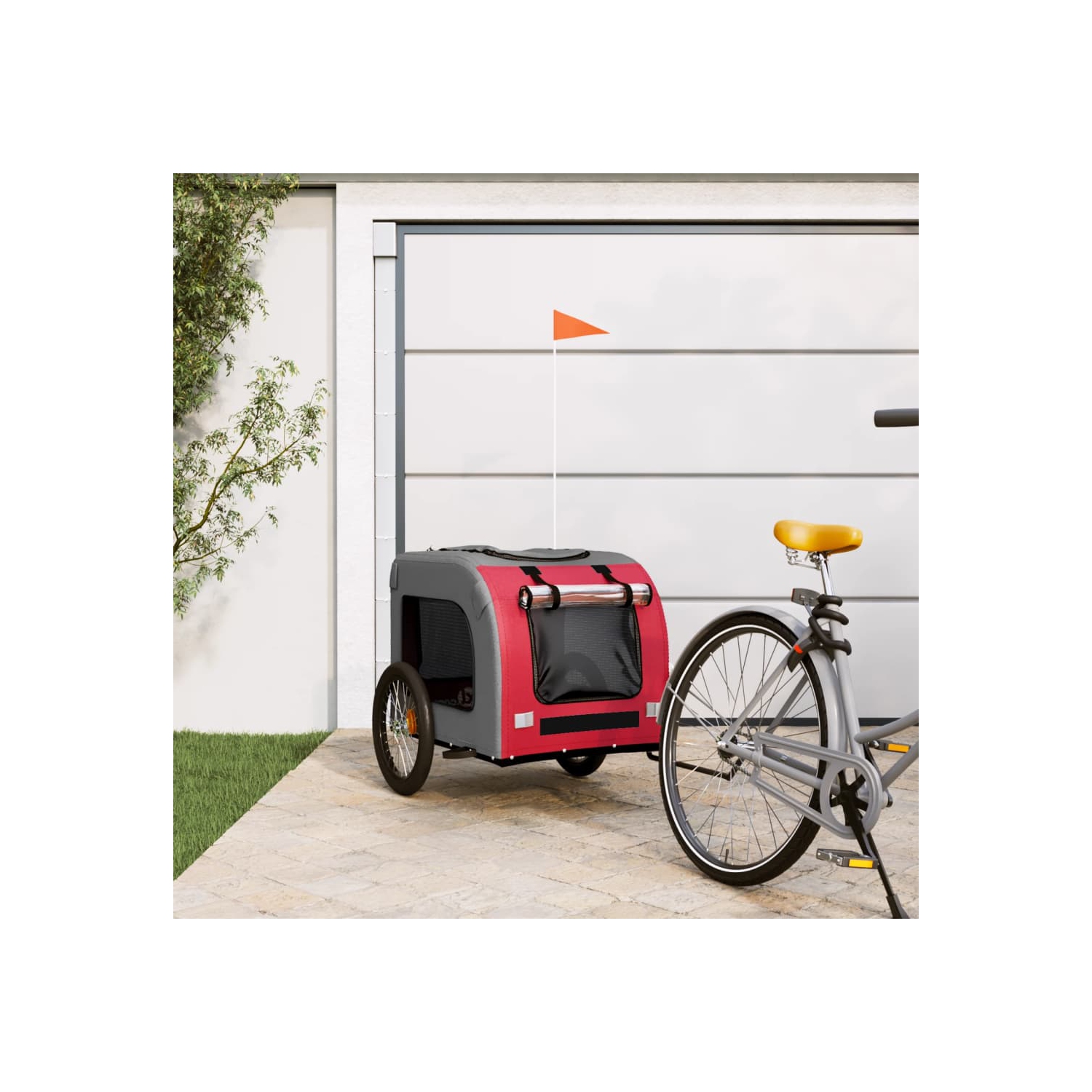 Remorque de vélo pour animaux de compagnie en tissu et fer rouge et gris Oxford