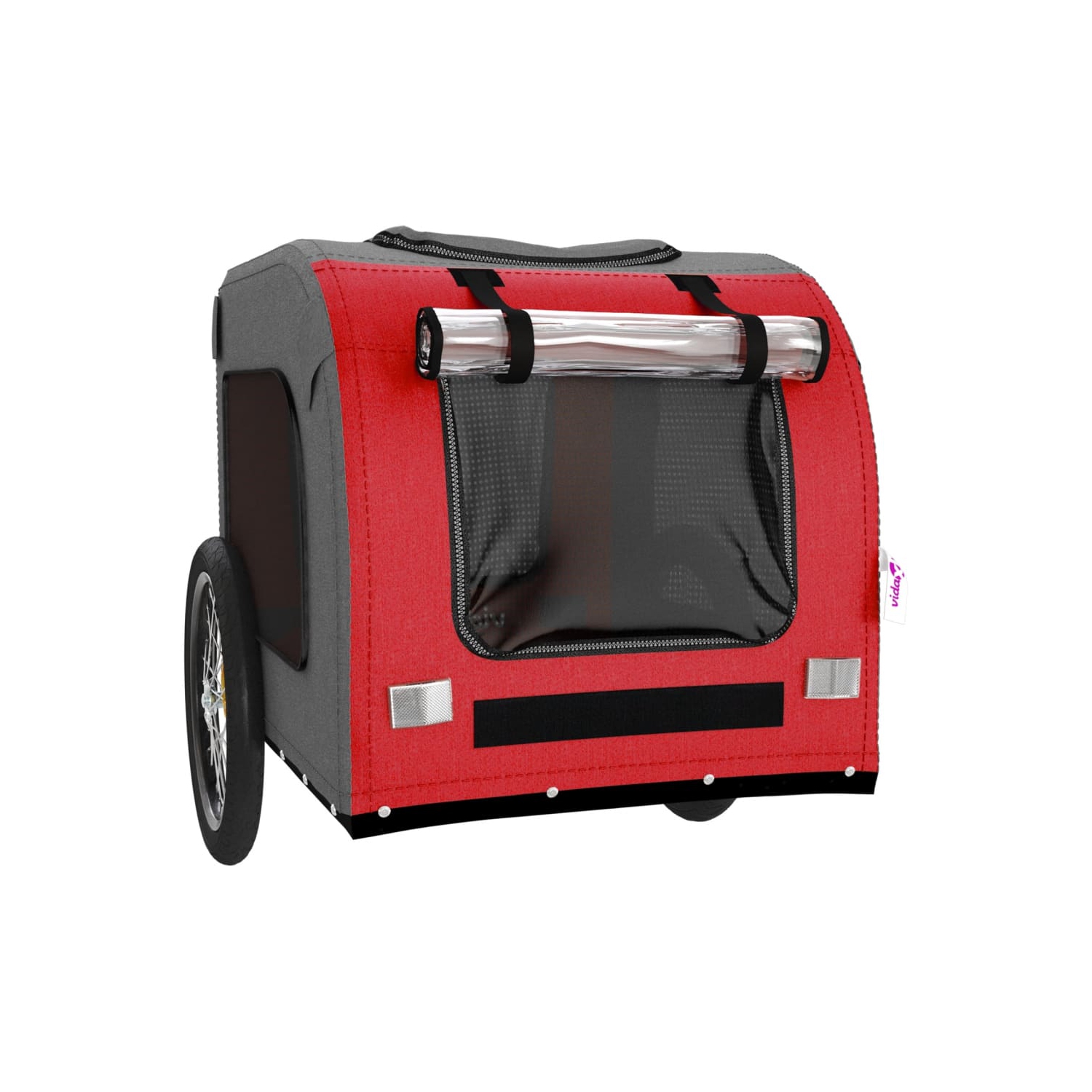 Remorque de vélo pour animaux de compagnie en tissu et fer rouge et gris Oxford