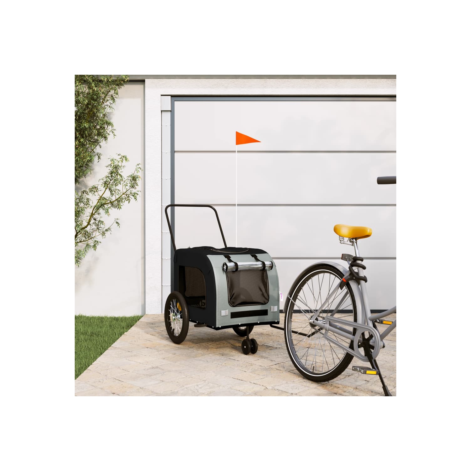 Remorque de vélo pour animal de compagnie en tissu et fer noir et gris Oxford