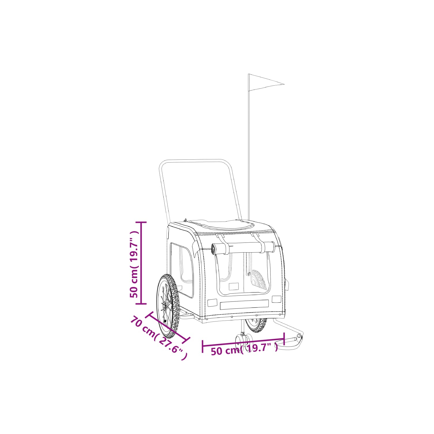 Remorque de vélo pour animal de compagnie en tissu et fer noir et gris Oxford