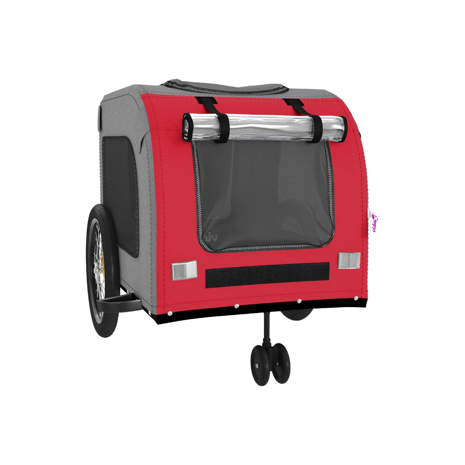 Remorque de vélo pour animaux de compagnie en tissu et fer rouge et gris Oxford