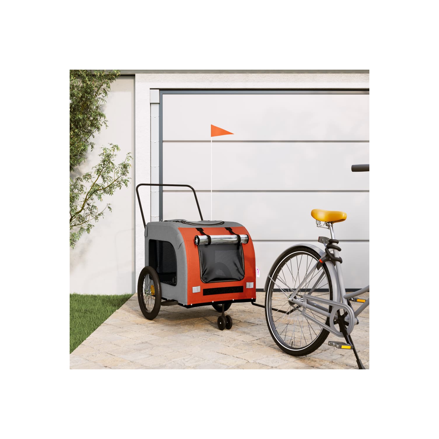 Remorque de vélo pour animal de compagnie en tissu et fer rouge et gris Oxford