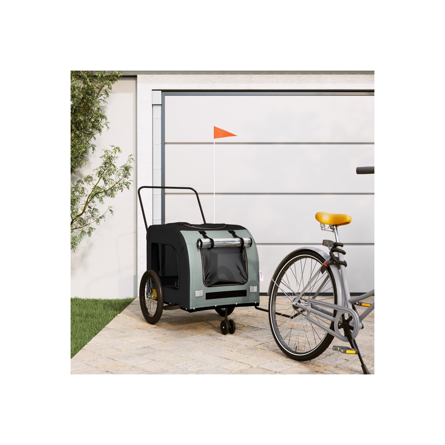 Remorque de vélo pour animal de compagnie en tissu et fer noir et gris Oxford