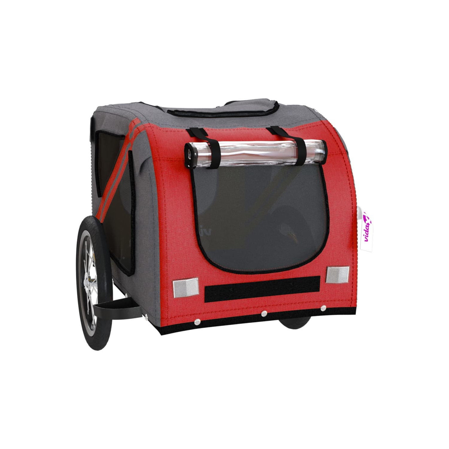 Remorque de vélo pour animaux de compagnie en tissu et fer rouge et gris Oxford