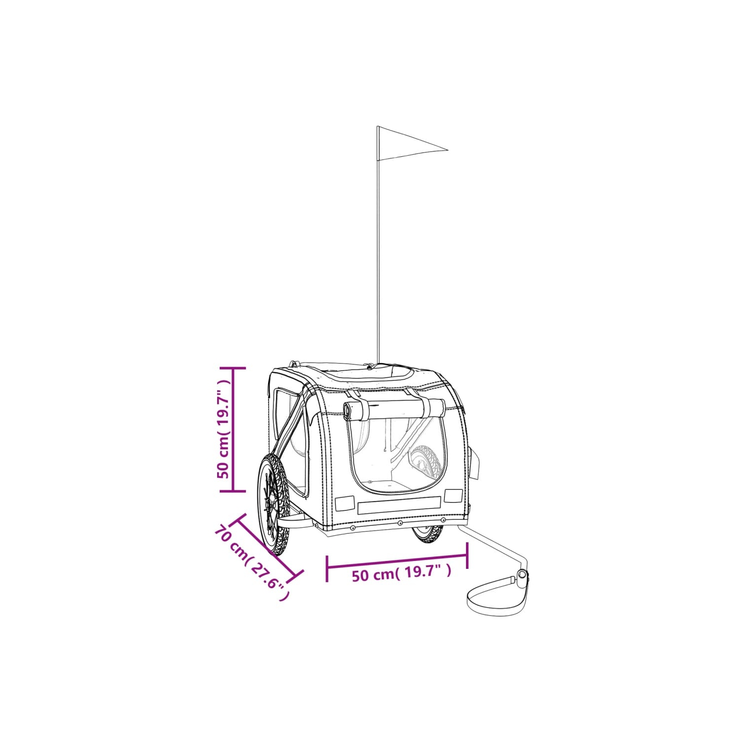 Remorque de vélo pour animaux de compagnie en tissu et fer rouge et gris Oxford