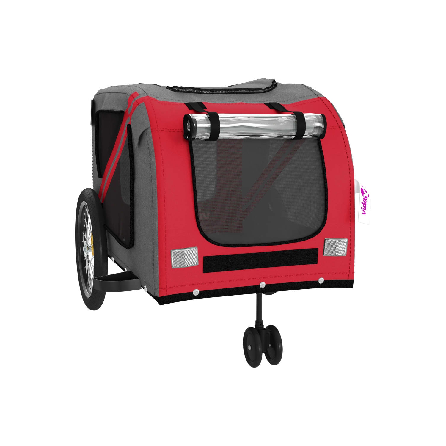 Remorque de vélo pour animaux de compagnie en tissu et fer rouge et gris Oxford