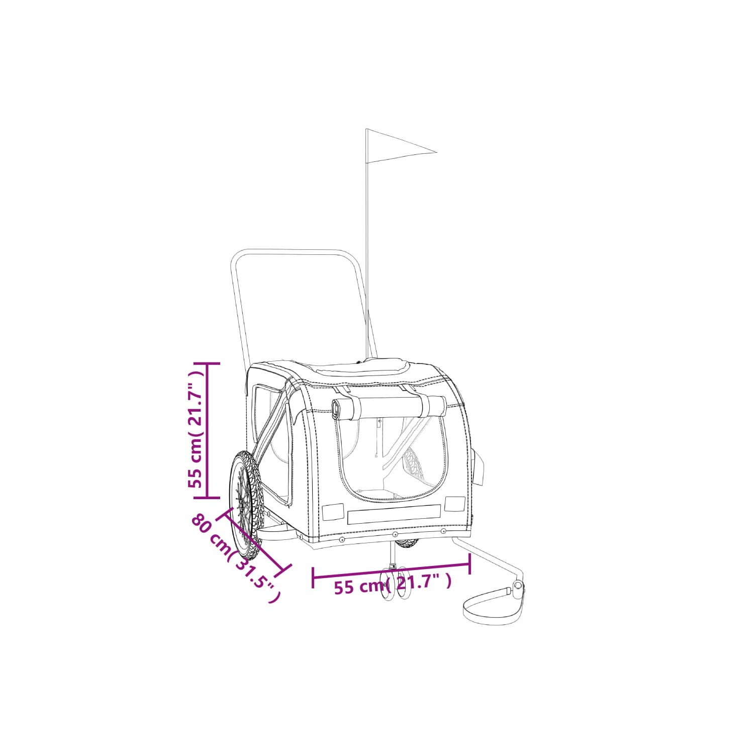 Remorque de vélo pour animaux de compagnie en tissu et fer rouge et gris Oxford