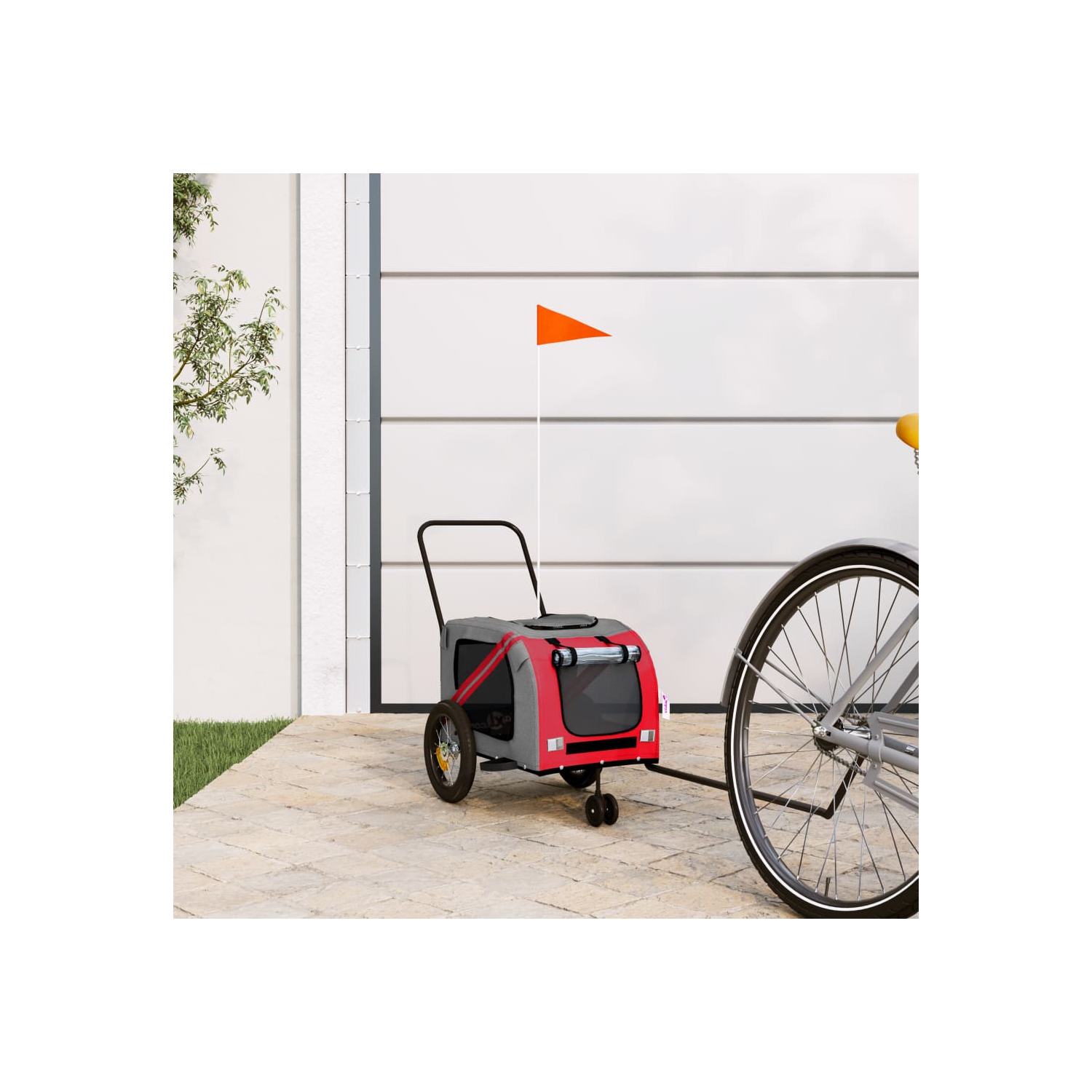 Remorque de vélo pour animaux de compagnie en tissu et fer rouge et noir Oxford