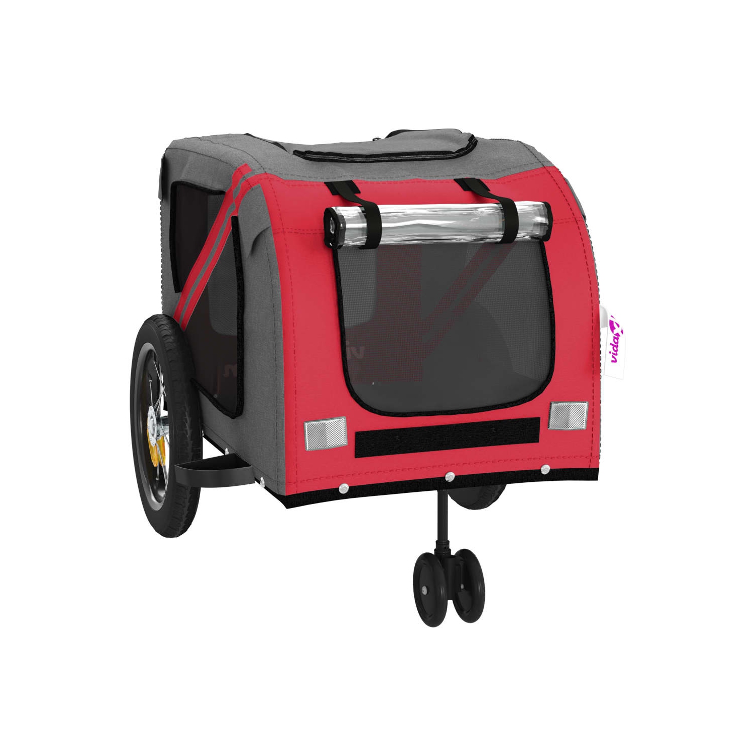 Remorque de vélo pour animaux de compagnie en tissu et fer rouge et noir Oxford