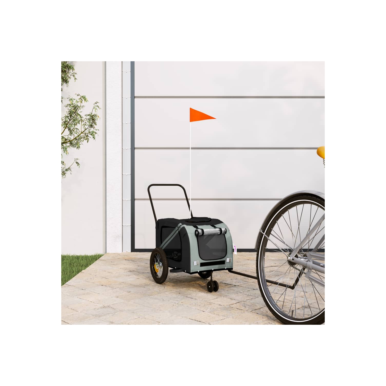 Remorque de vélo pour animaux de compagnie en tissu et fer gris et noir Oxford