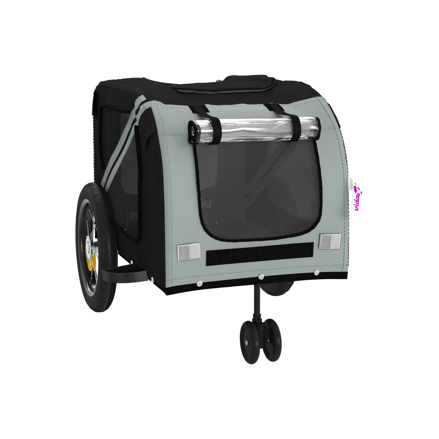 Remorque de vélo pour animaux de compagnie en tissu et fer gris et noir Oxford