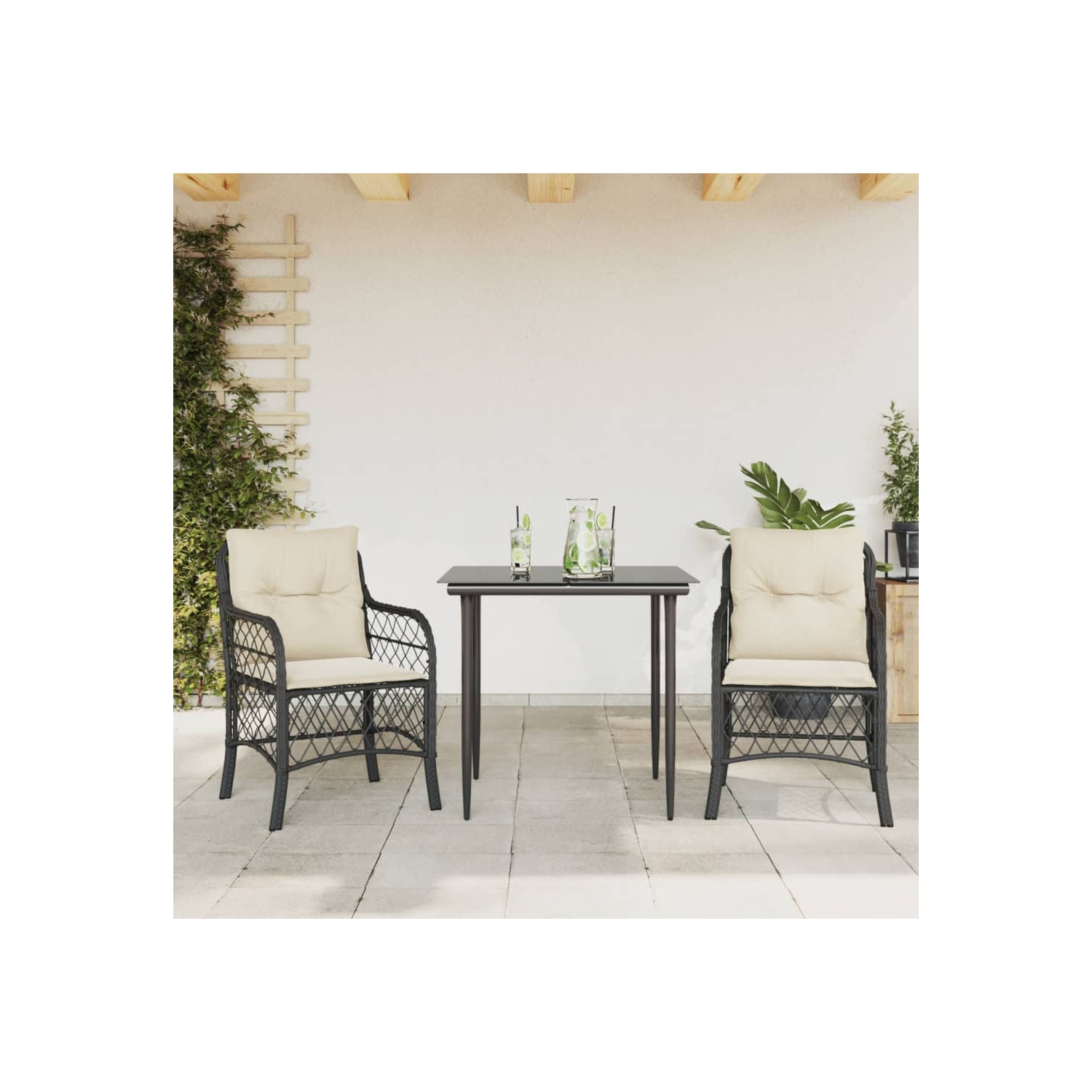 vidaXL 3 Piece Bistro Set with Cushions Black Poly Rattan