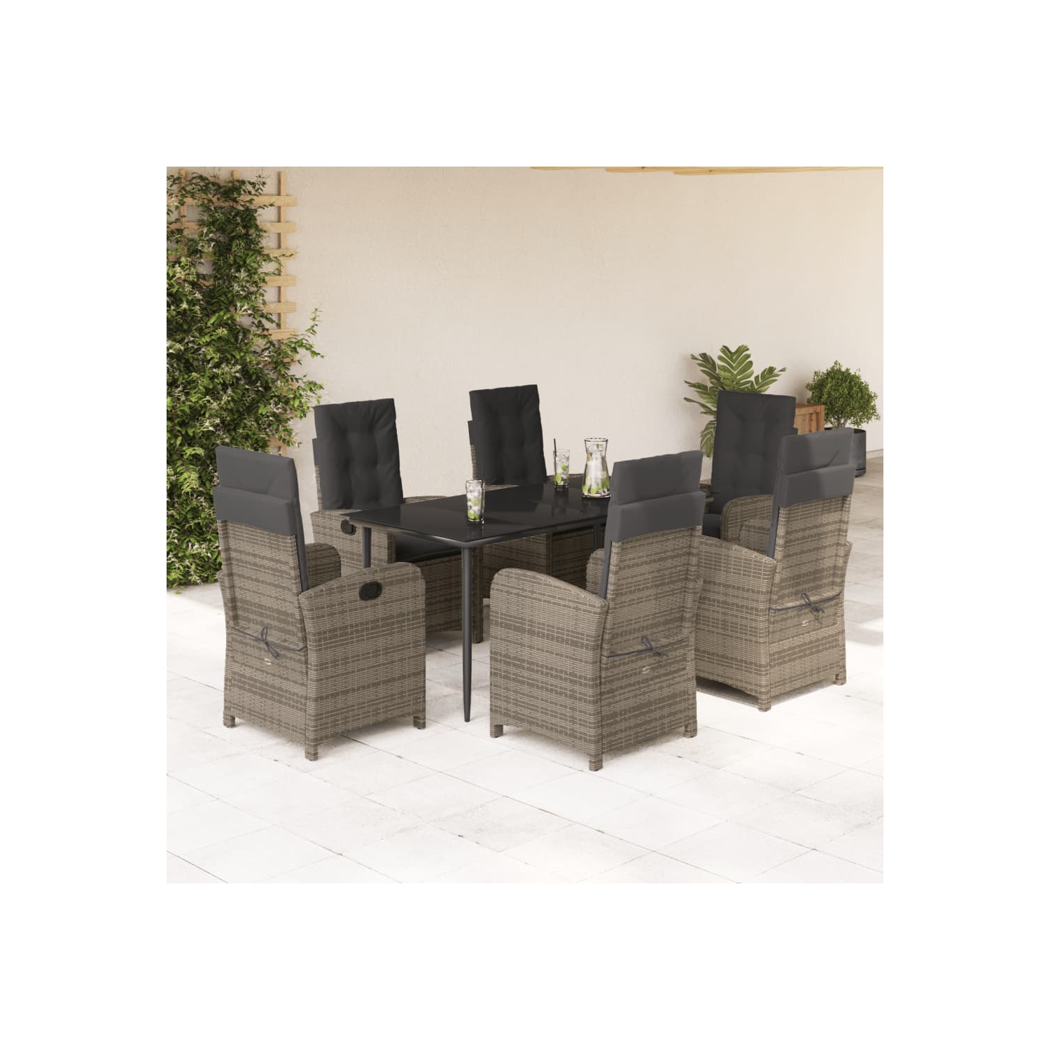 vidaXL 7 Piece Garden Dining Set with Cushions Grey Poly Rattan