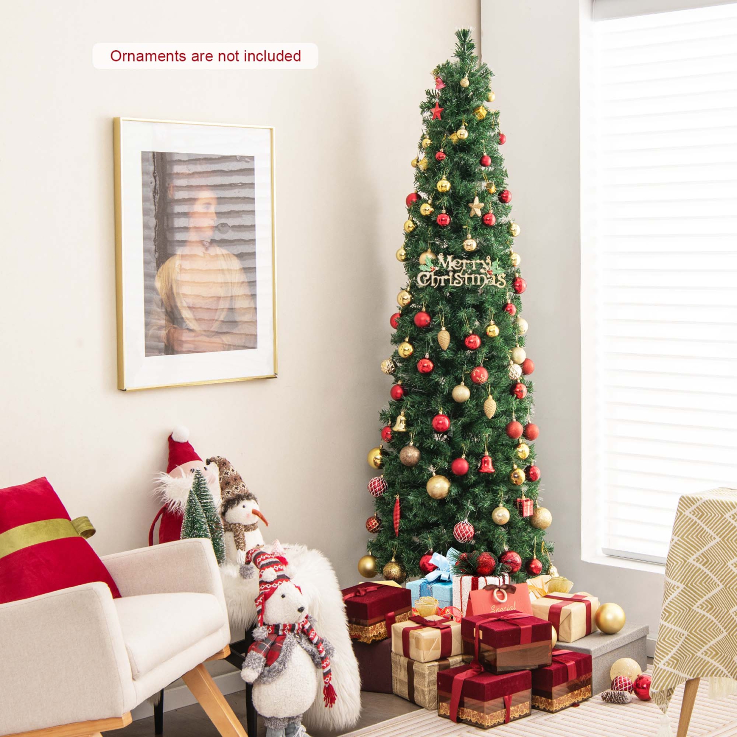 Costway 7 FT Pre-Lit Artificial Xmas Tree with Colorful Fiber Optics & 697 PVC Branch Tips