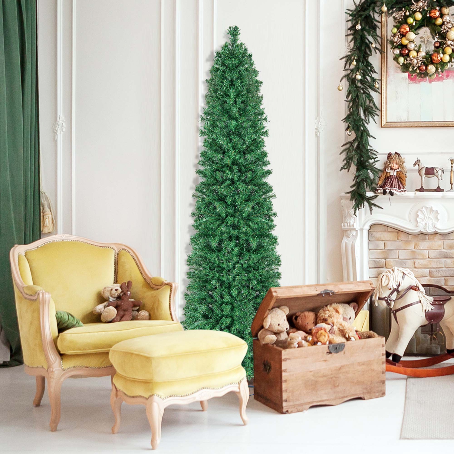 Costway 7 FT Pre-Lit Artificial Xmas Tree with Colorful Fiber Optics & 697 PVC Branch Tips