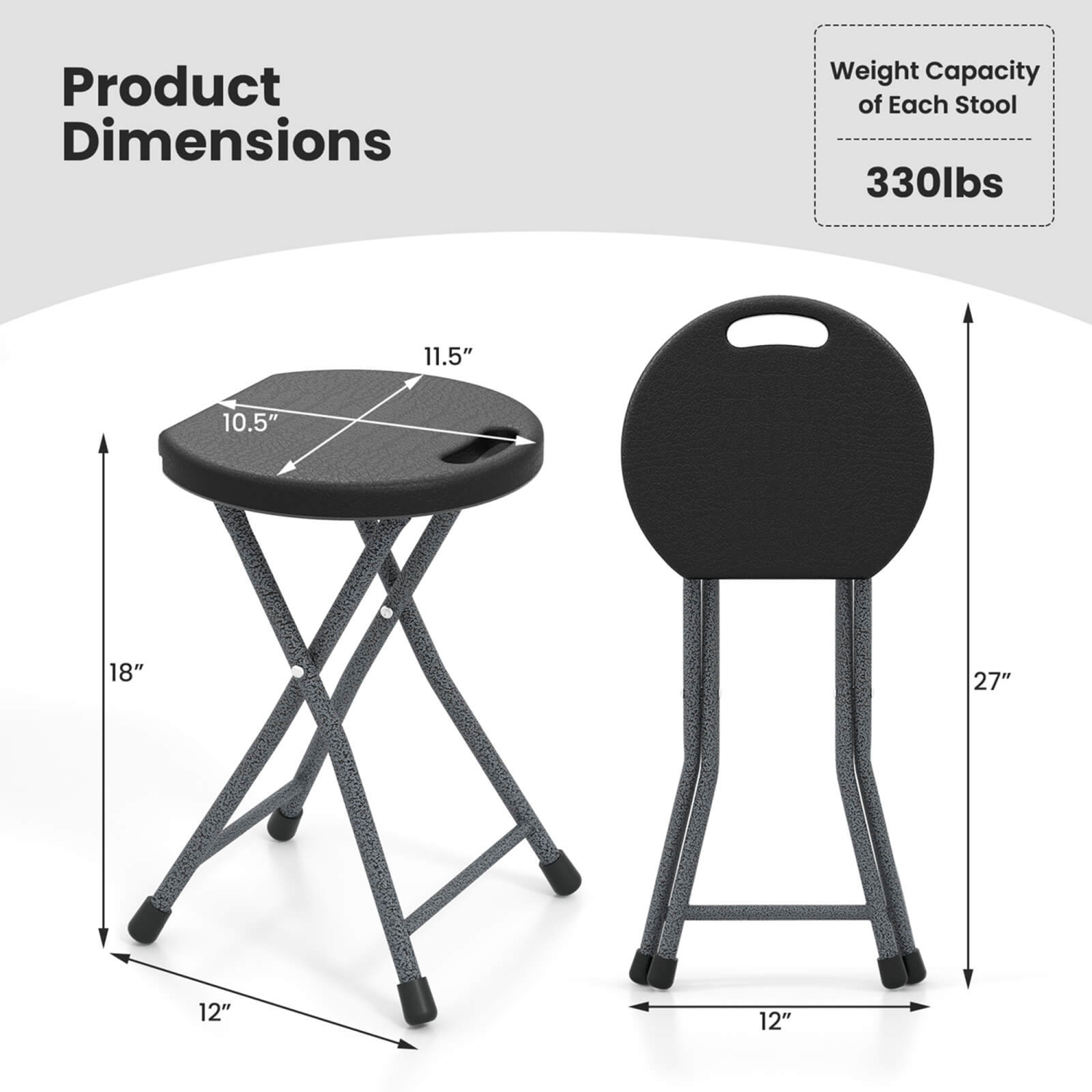 Costway 1 PCS 18"H Folding Stool Portable & Foldable Camping Chair with Built-in Handle Black