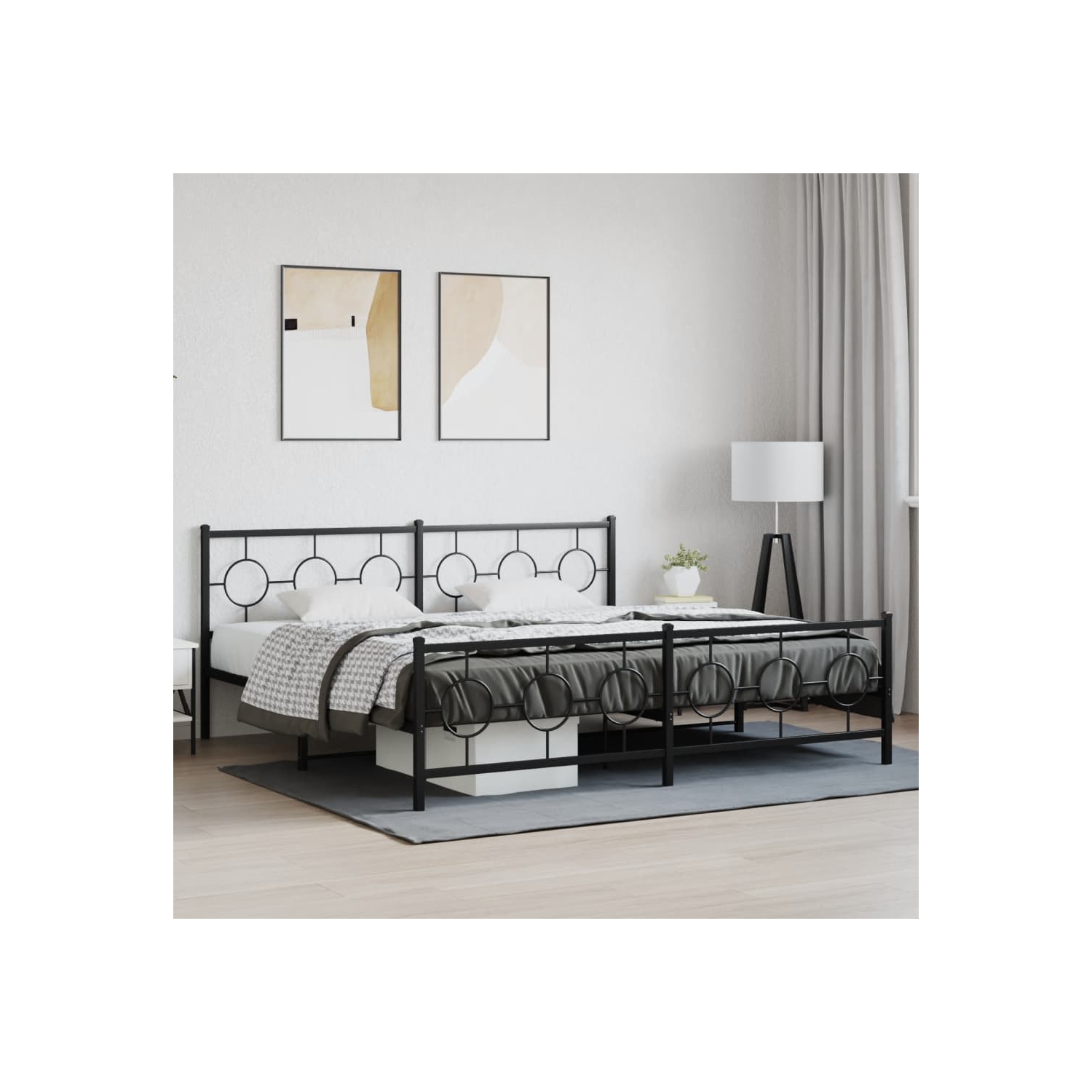 vidaXL Metal Bed Frame without Mattress with Footboard Black 193x203cm