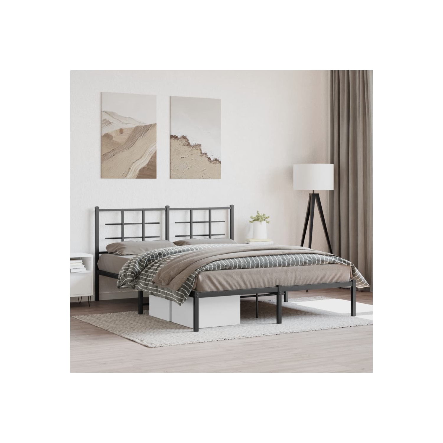 vidaXL Metal Bed Frame without Mattress with Headboard Black 150x200cm