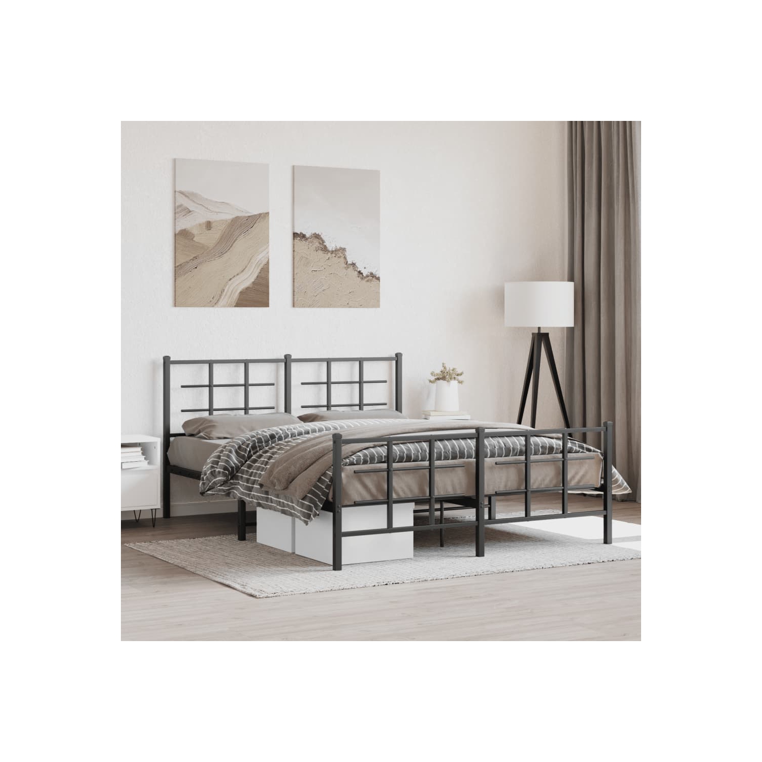 vidaXL Metal Bed Frame without Mattress with Footboard Black 150x200cm