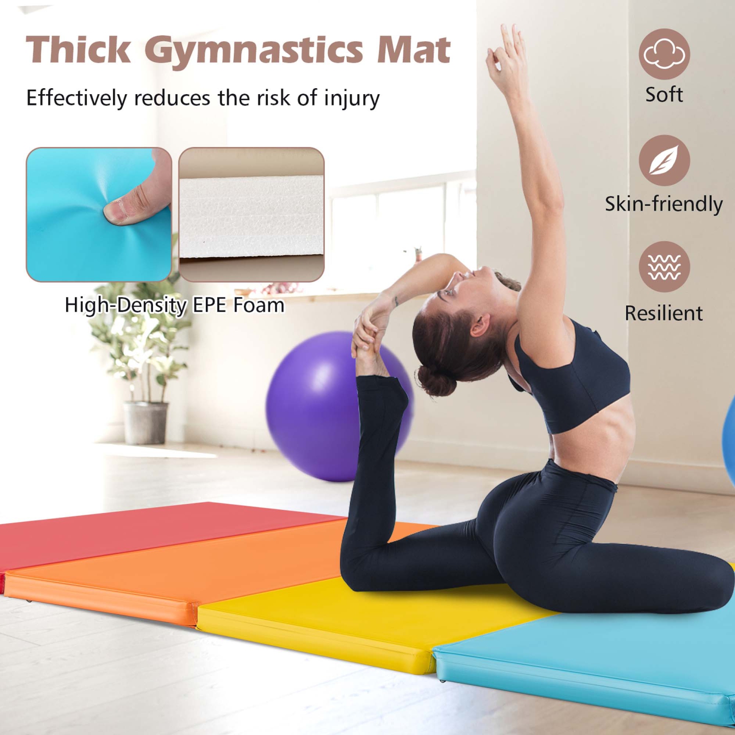 Costway 5-Panel Folding Gymnastics Thick Mat 6.6' x 2.5' Tumbling Mat for Kids