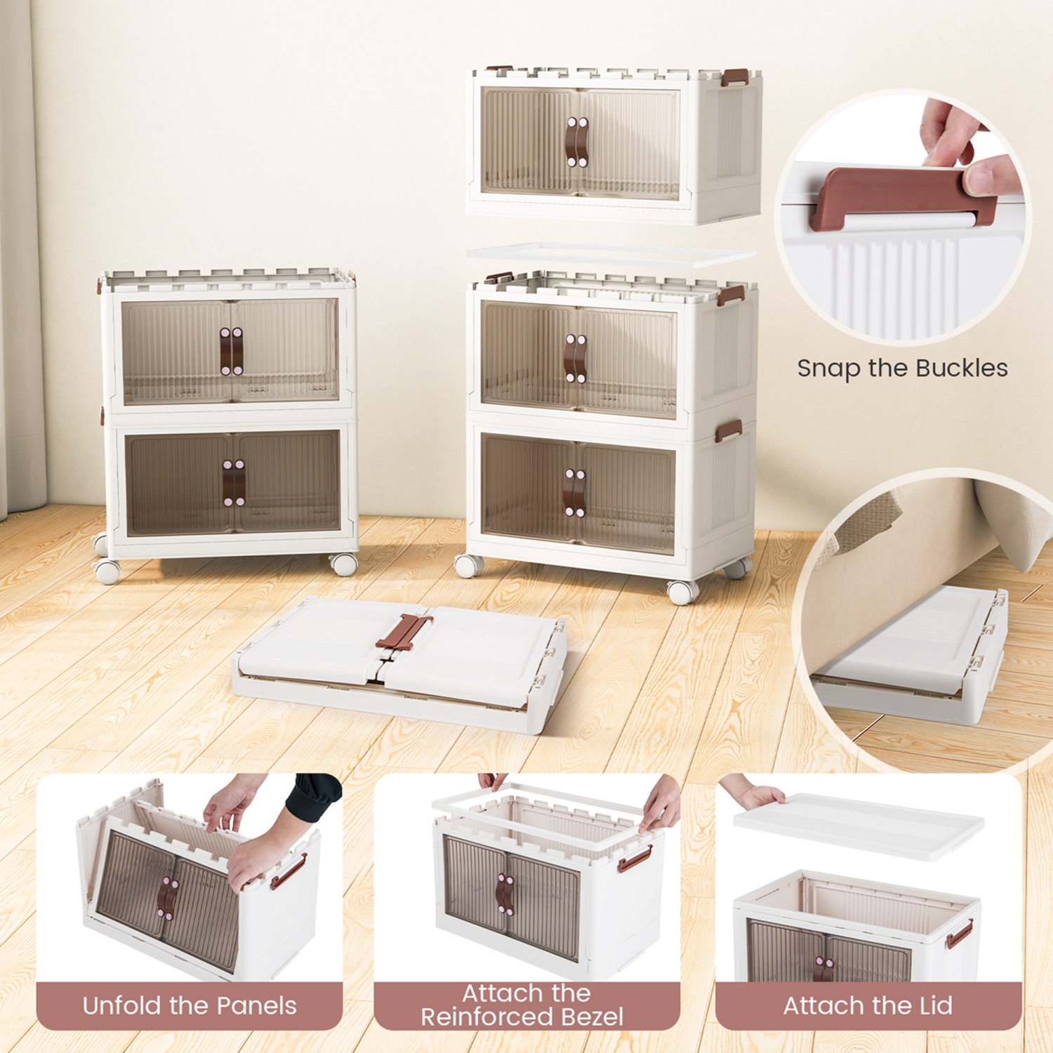 Costway 25.5 Gallon Storage Bins 3-Tier Stackable Storage Boxes with Lid Lockable Casters