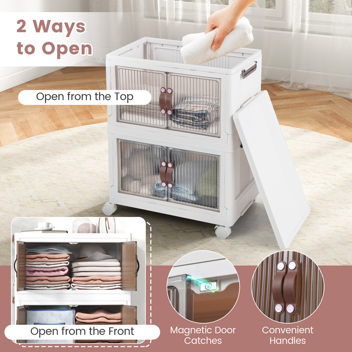 Costway 25.5 Gallon Storage Bins 3-Tier Stackable Storage Boxes with Lid Lockable Casters