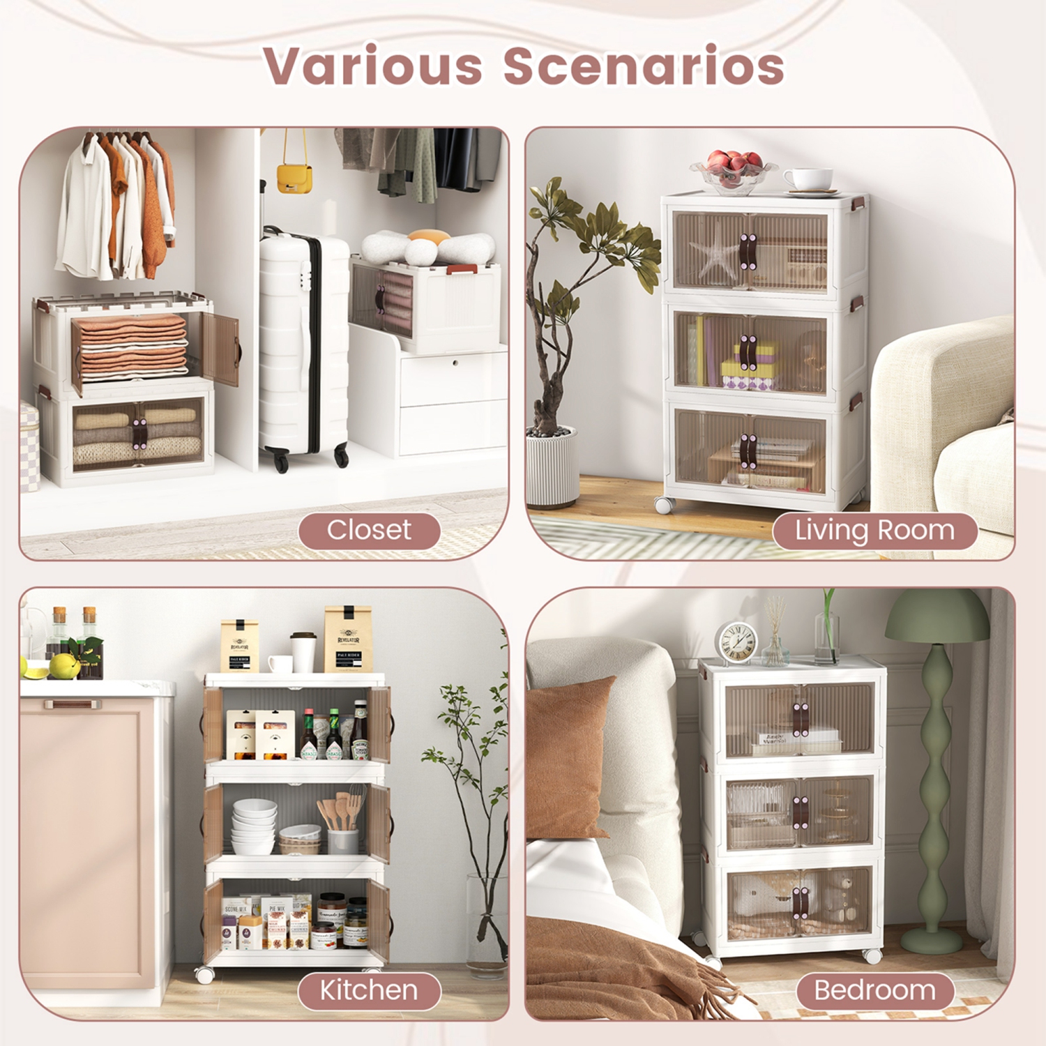 Costway 25.5 Gallon Storage Bins 3-Tier Stackable Storage Boxes with Lid Lockable Casters