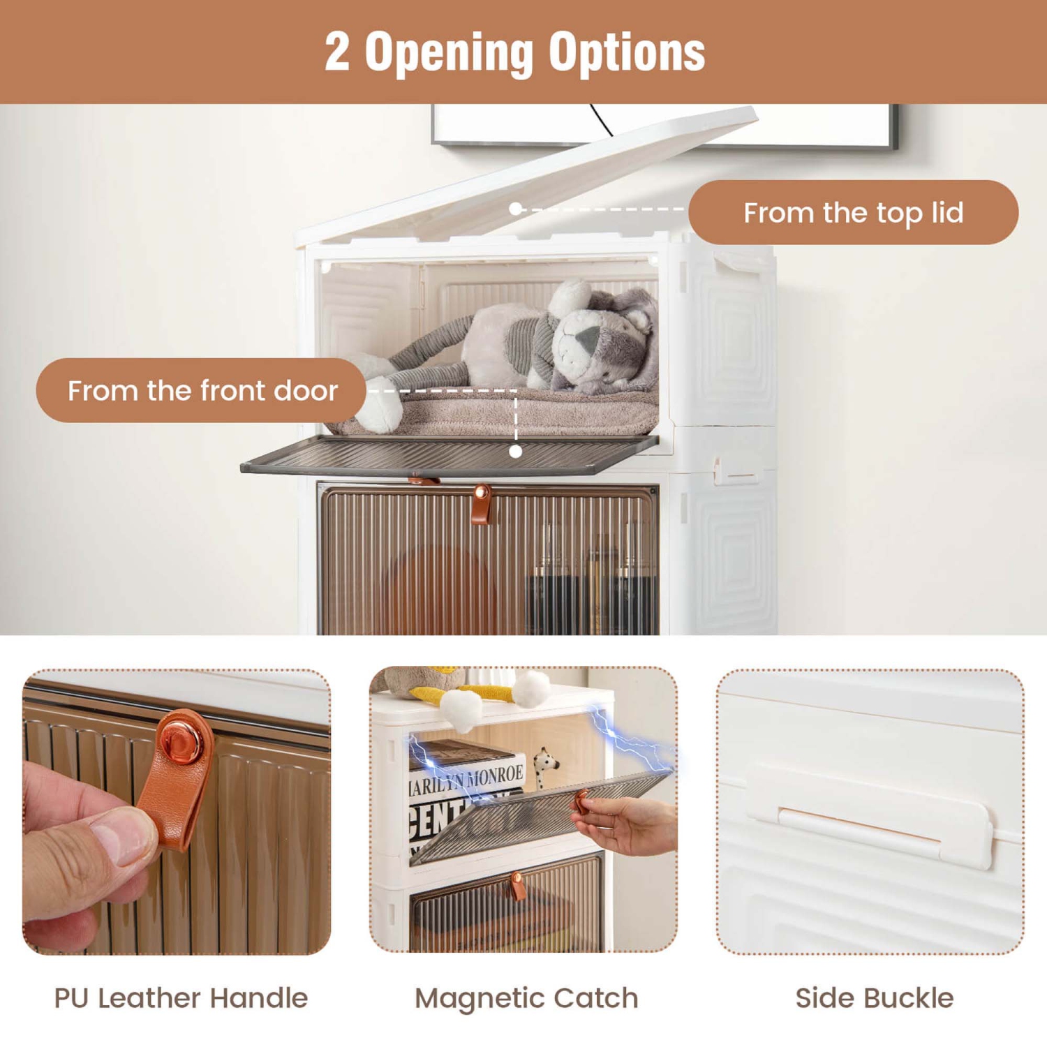 Bacs de rangement empilables à 6 niveaux en plastique avec couvercles et portes de Costway