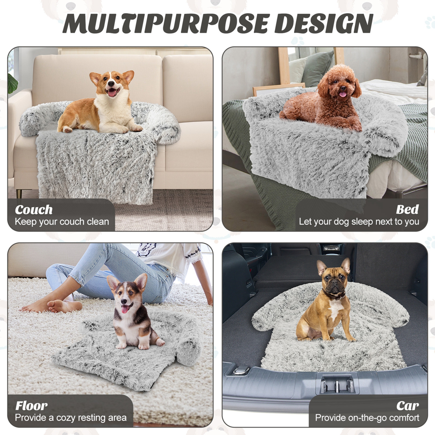 Lit moelleux pour chiens de détente avec tapis antidérapant en peluche de Costway pour petits chiens et chats gris