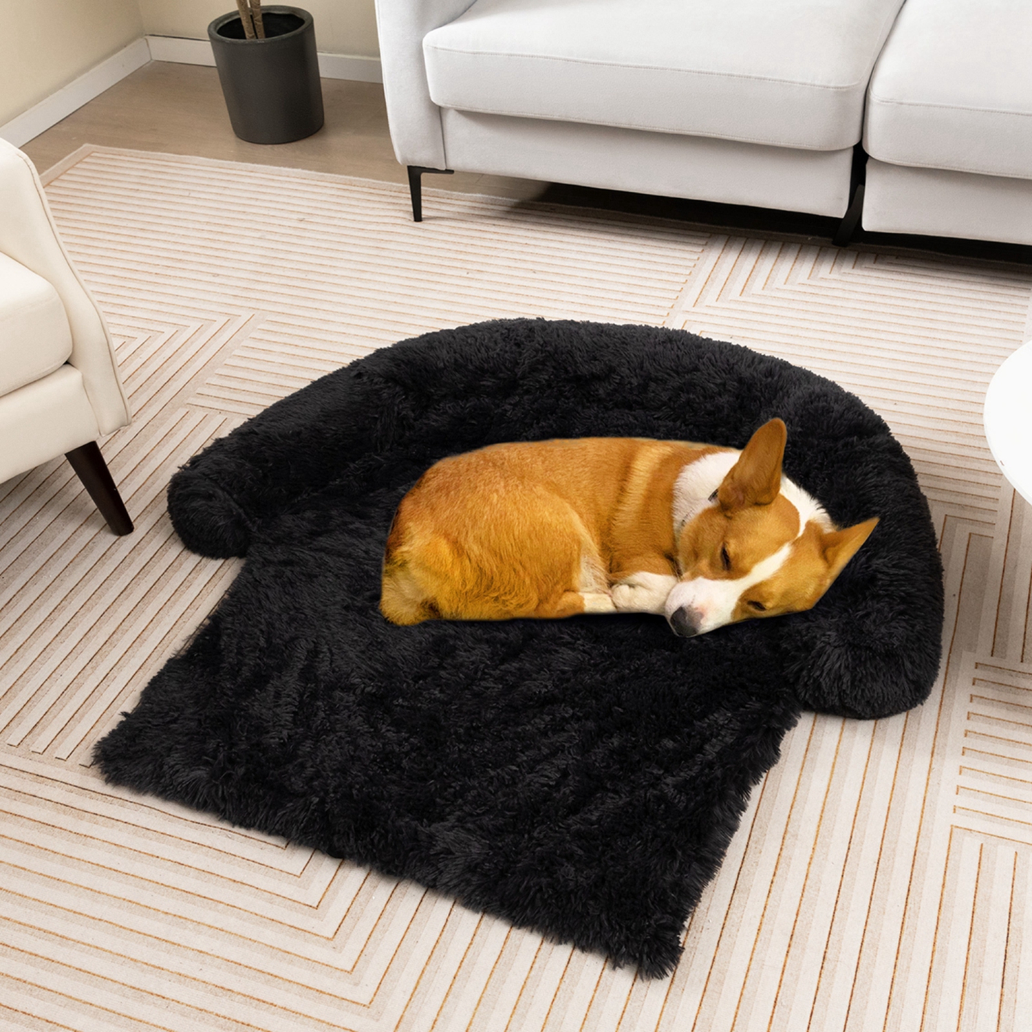 Lit moelleux pour chiens de détente avec tapis antidérapant en peluche pour petits chiens et chats noirs de Costway
