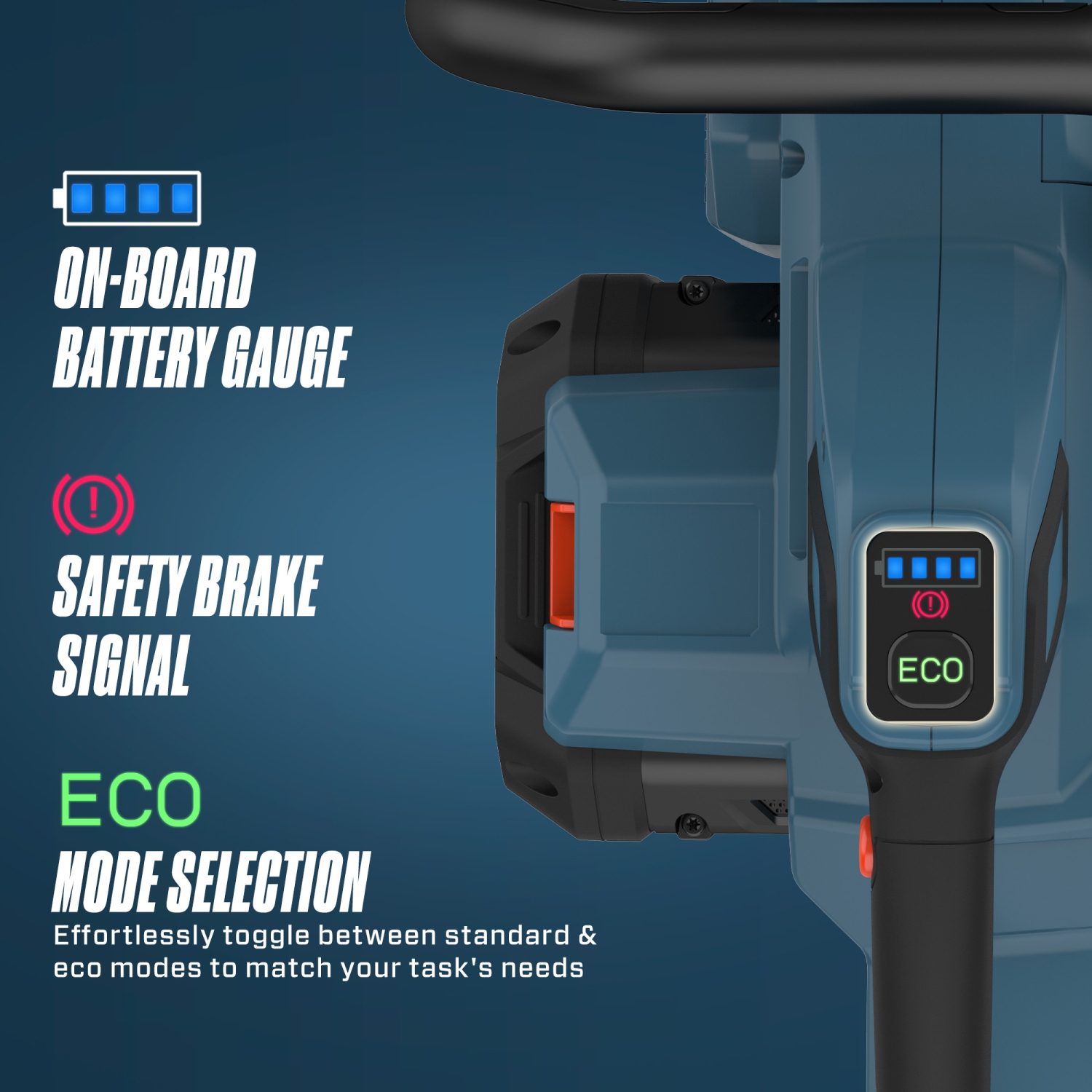 Scie à chaîne sans fil SENIX X6 60 V Max* de 18 po – Chaîne à très haute vitesse, moteur sans balais, mode ECO, tension sans outil,