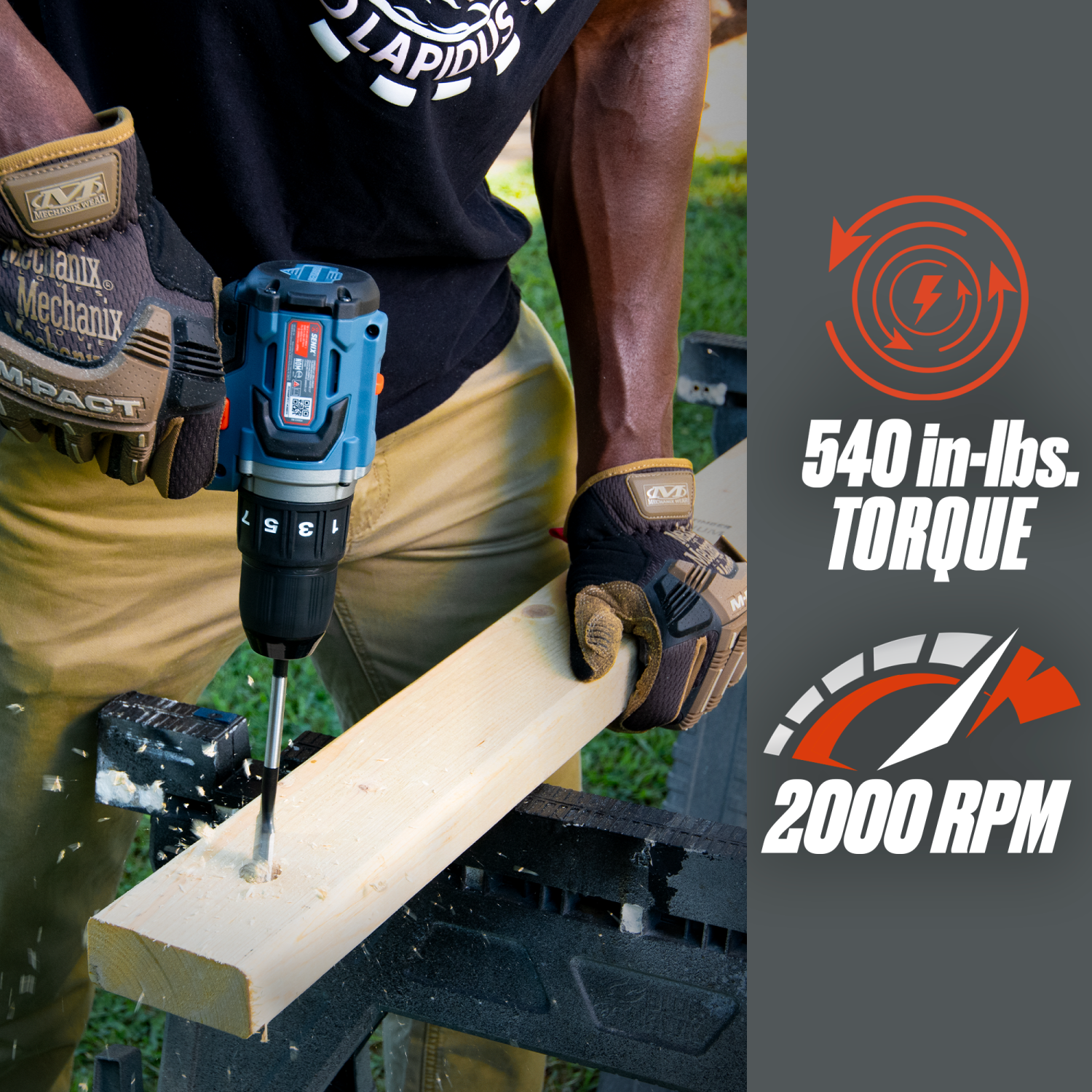 Perceuse-tournevis à percussion sans fil 1/2 X2 20&nbsp;V Max* de SENIX, tournevis moteur sans balais, batterie 2,0&nbsp;Ah et chargeur