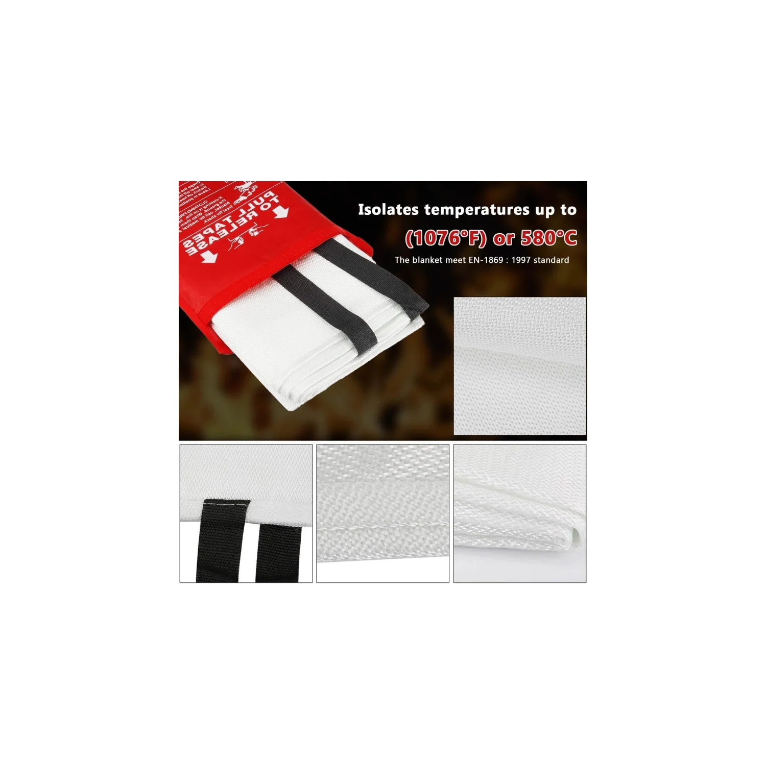 Emergency Fire Blankets for Home & Kitchen | Fireproof Blanket for Camping, BBQ, Fireplace, Office | 2-Pack