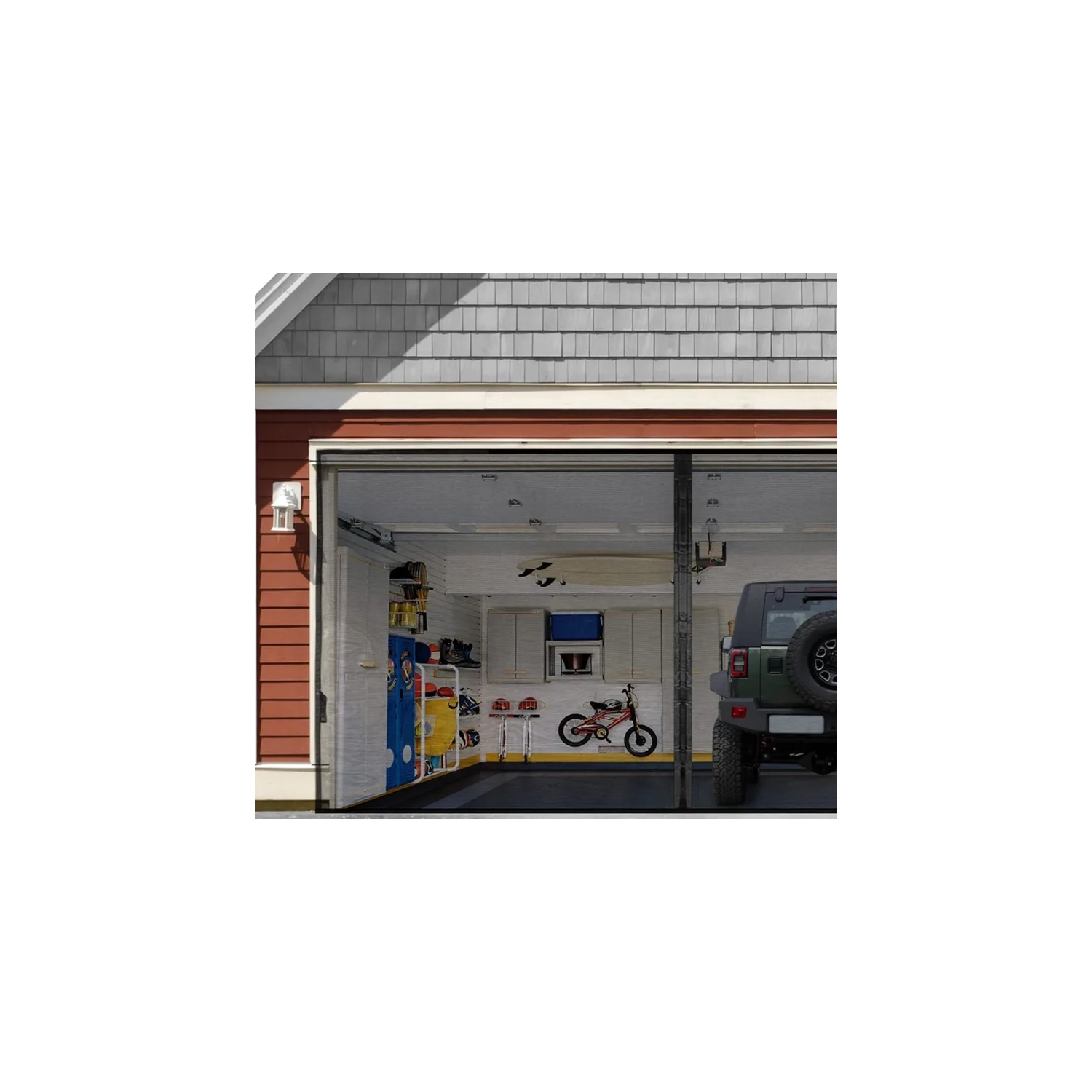 8x7FT Magnetic Garage Door Screen | Retractable Fiberglass Mesh with Weighted Bottom | Easy Assembly & Hands-Free | 40 Magnets for 1-Car Garage/Patio