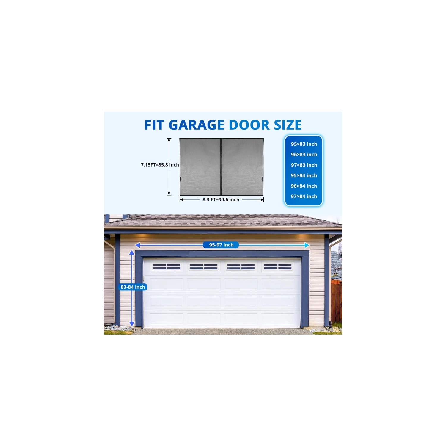 8x7FT Magnetic Garage Door Screen | Retractable Fiberglass Mesh with Weighted Bottom | Easy Assembly & Hands-Free | 40 Magnets for 1-Car Garage/Patio