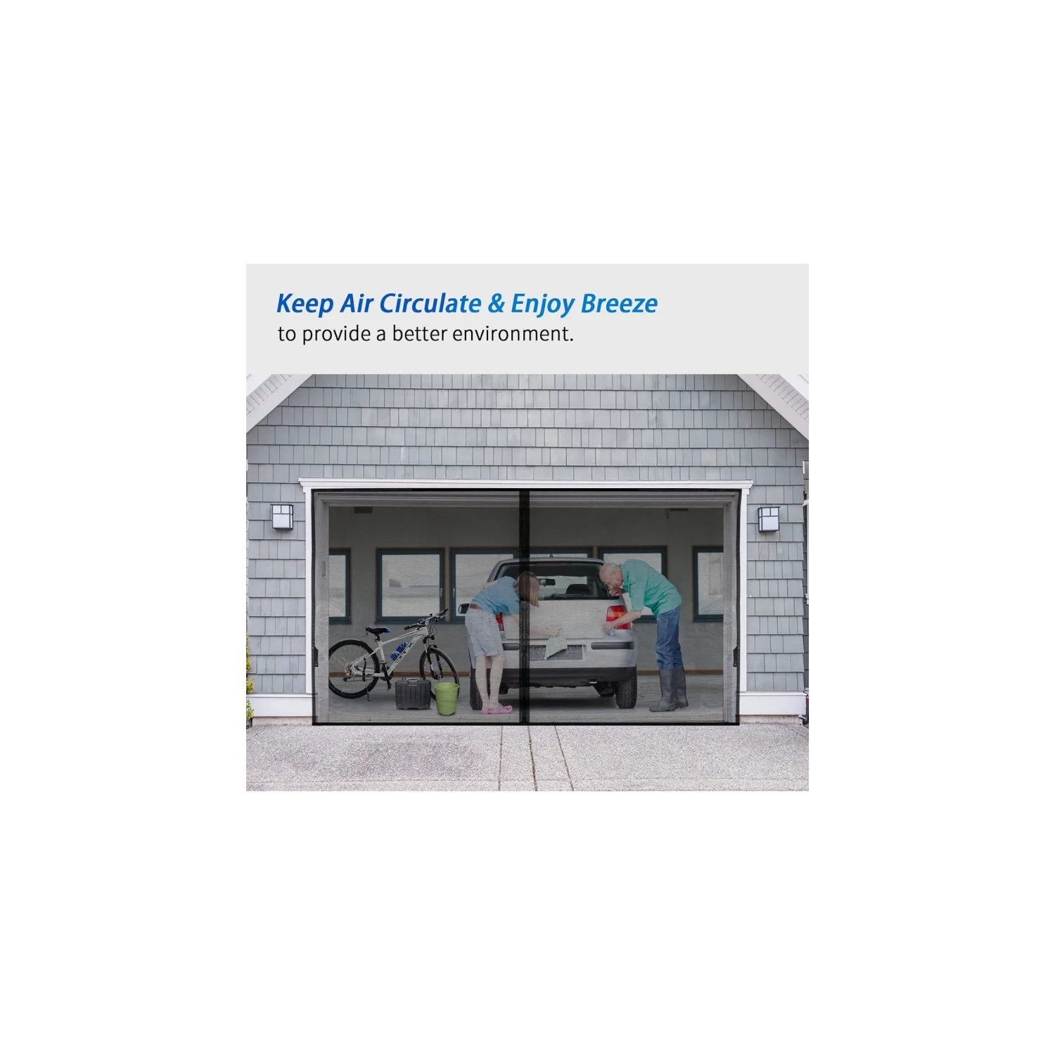 8x7FT Magnetic Garage Door Screen | Retractable Fiberglass Mesh with Weighted Bottom | Easy Assembly & Hands-Free | 40 Magnets for 1-Car Garage/Patio