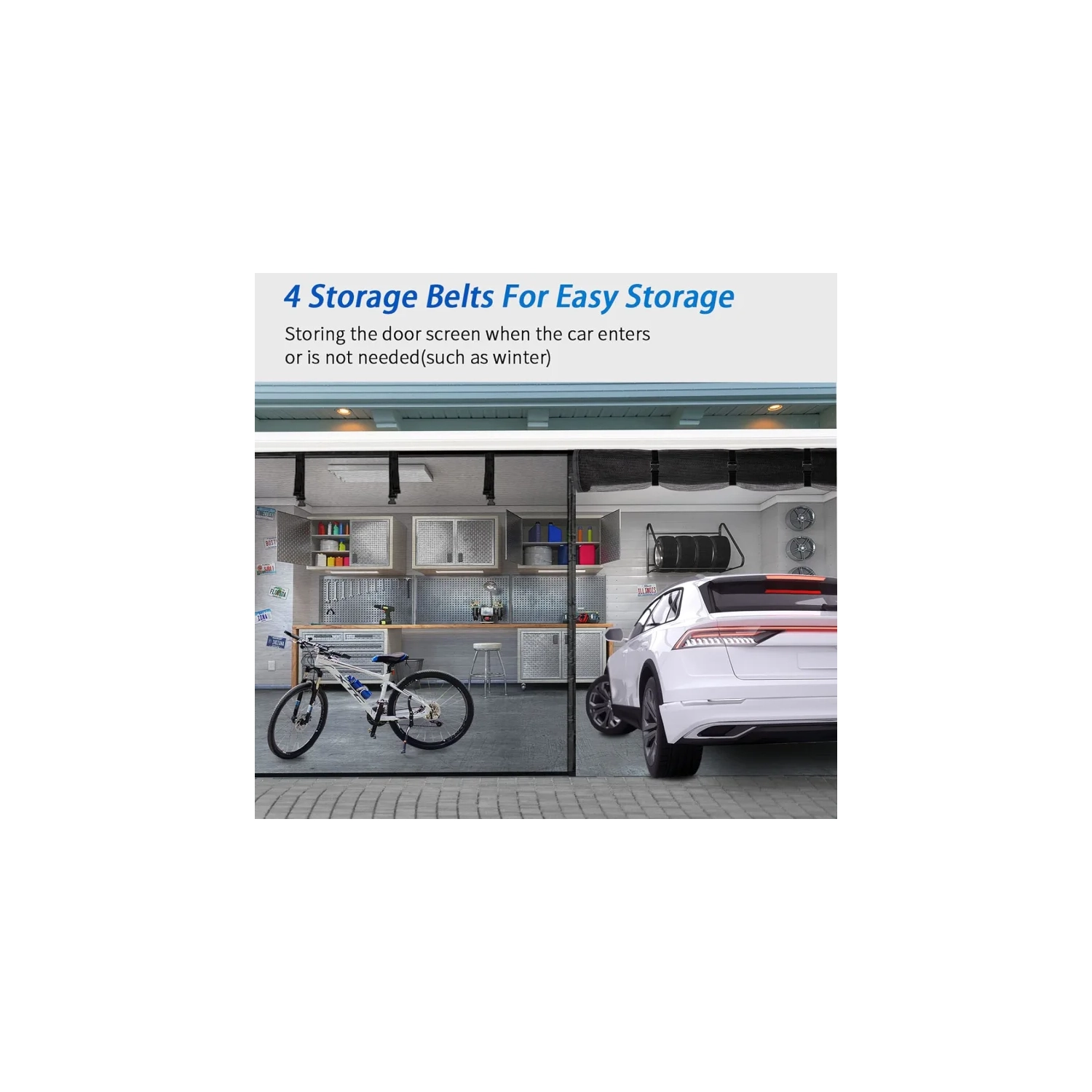 8x7FT Magnetic Garage Door Screen | Retractable Fiberglass Mesh with Weighted Bottom | Easy Assembly & Hands-Free | 40 Magnets for 1-Car Garage/Patio