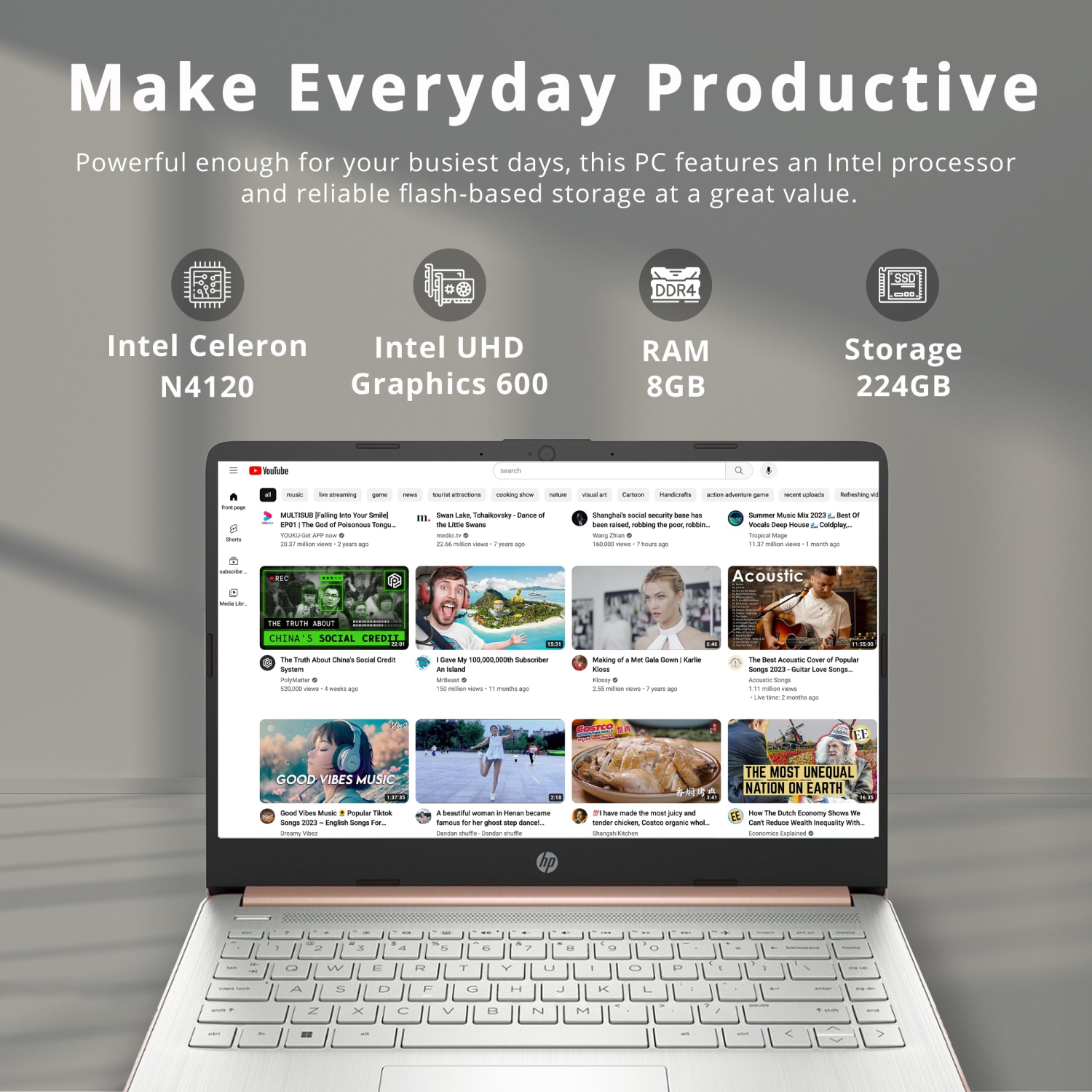 HP Premium Stream 14" HD BrightView Laptop, Intel Celeron N4120, 224GB Storage(64GB eMMC+160GB Docking Station Set), 8GB RAM, Intel UHD Graphics, 1