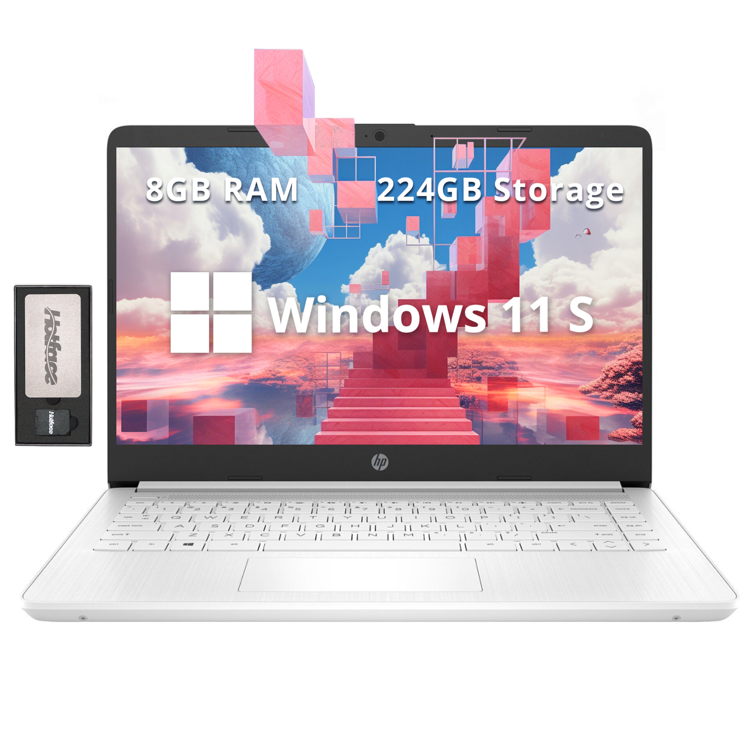 HP Premium Stream 14" HD BrightView Laptop, Intel Celeron N4120, 224GB Storage(64GB eMMC+160GB Docking Station Set), 8GB RAM, Intel UHD Graphics, 1 Year Office 365, Win 11s, White