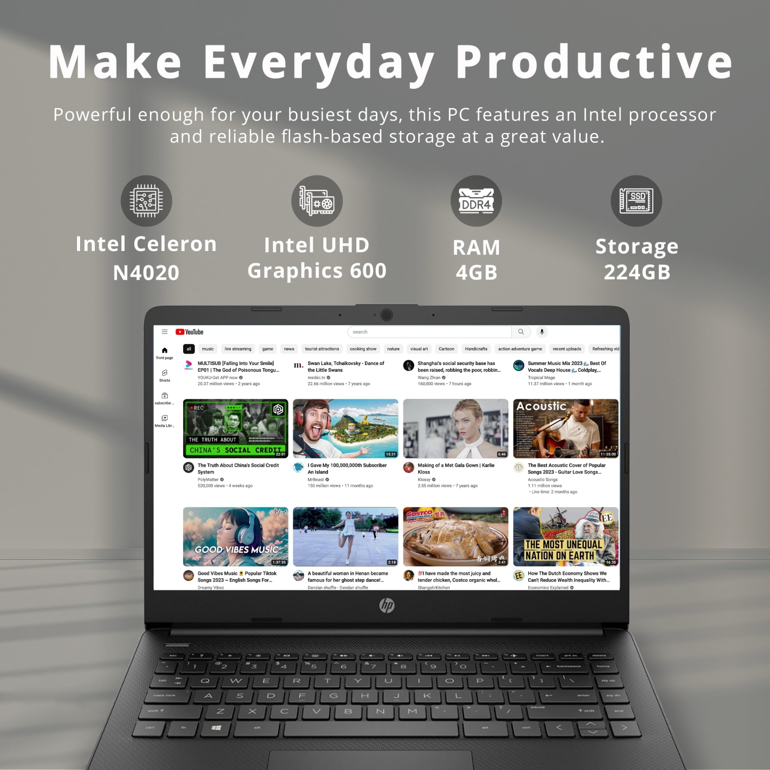 HP Premium Stream 14" HD BrightView Laptop, Intel Celeron N4020, 224GB Storage(64GB eMMC+160GB Docking Station Set), 4GB RAM, Intel UHD Graphics, 1