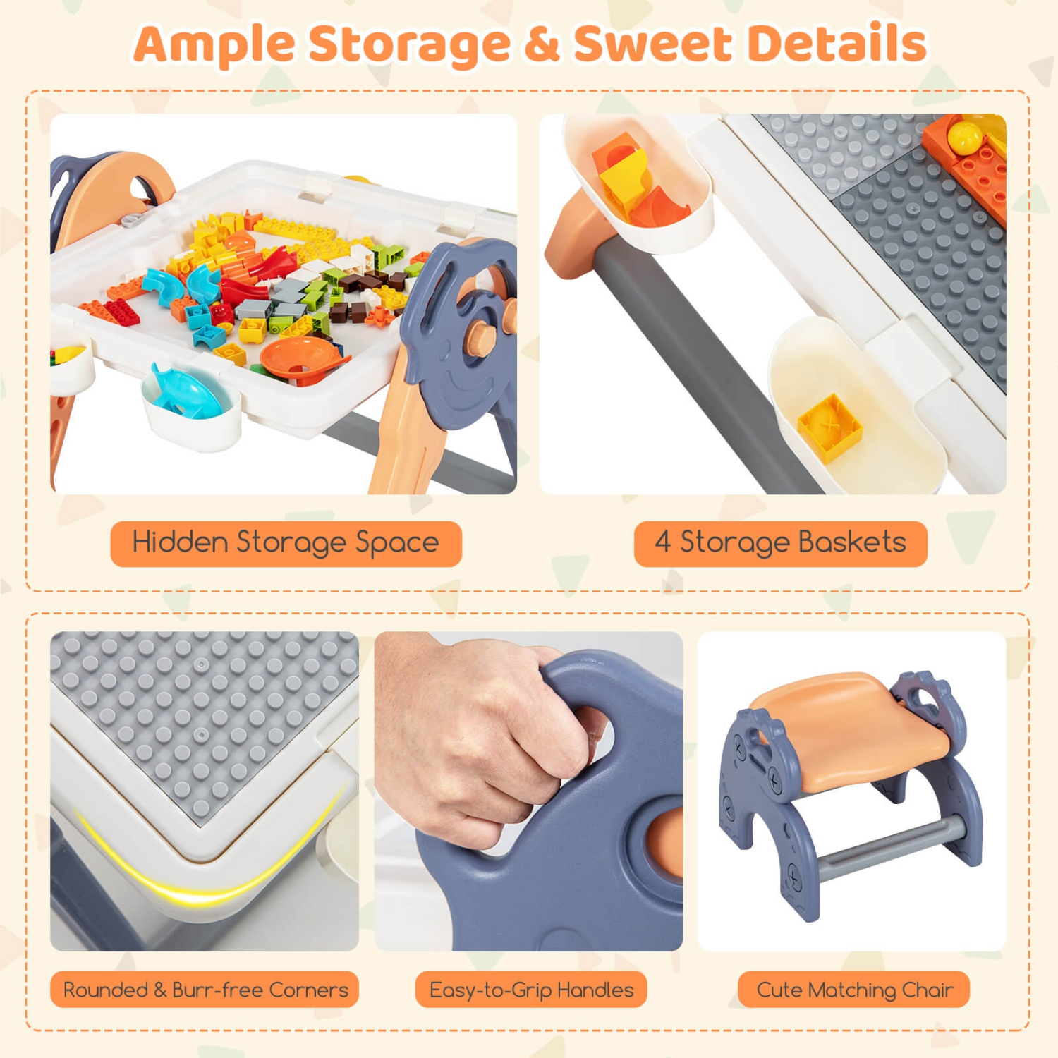 Ensemble 6-en-1 avec table de jeu et chaises pour enfants de Costway et 102 briques compatibles PCS