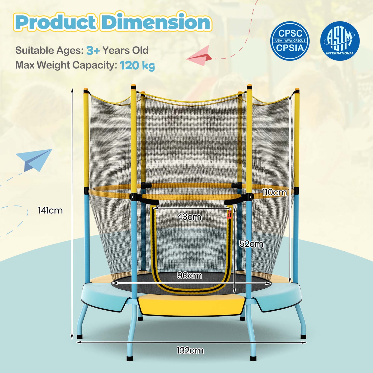 Costway 48" Toddler Trampoline for Kids with Safety Enclosure Net Heavy-duty Frame