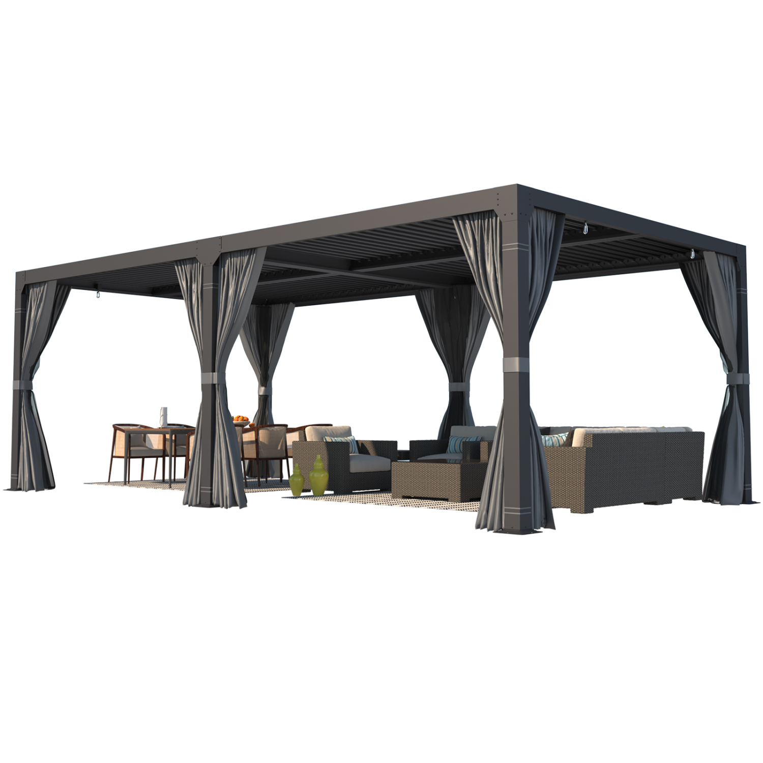 Pergola à pergola pour l'extérieur Erommy de 12 x 20 pi, abri de jardin extérieur à toit rigide, rideaux de toit en métal réglables et moustiquaire